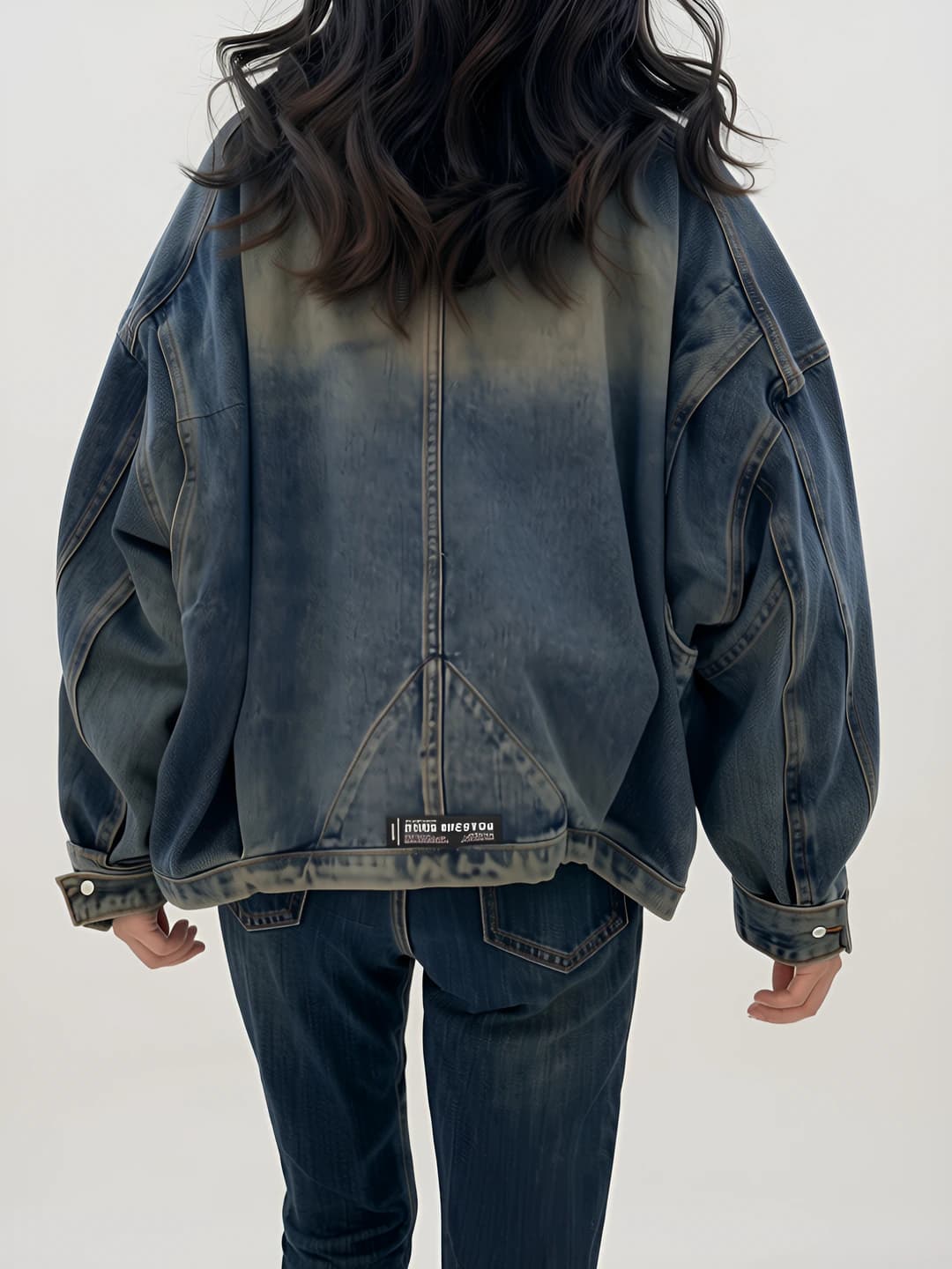 Ayollar uchun katta o'lchamli denim kurtka, bahor-kuz, uzun yeng, bo'sh (oversize) kesim, kundalik uslub