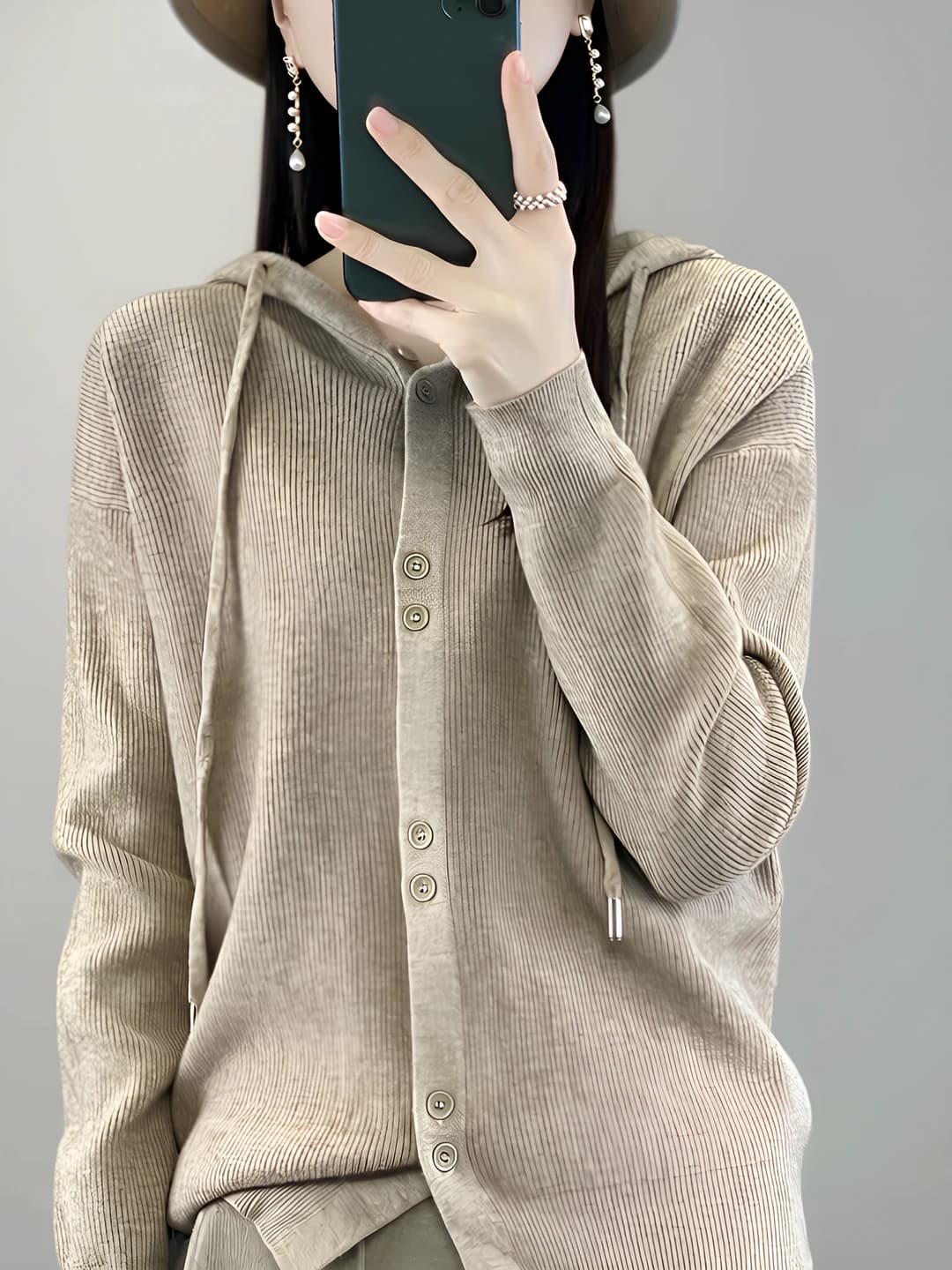Women's wool knit cardigan, long sleeve, autumn-winter, medium thickness, Korean style, sweatshirt