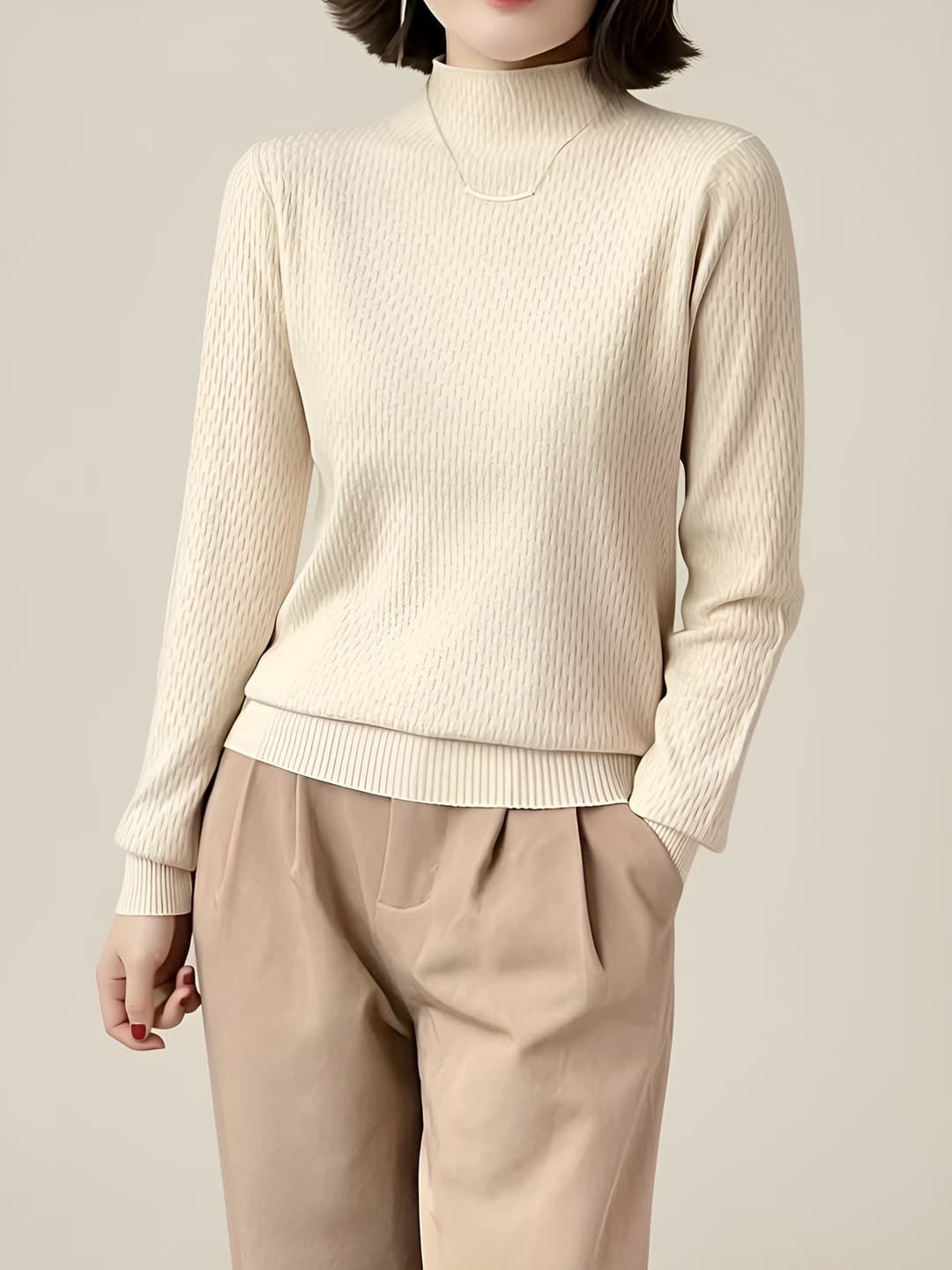 Women's knit pullover sweater with mock neck, long sleeve, slim fit, solid colour, for autumn-winter