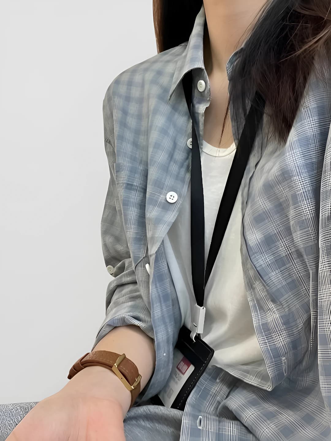 Women's summer thin checked shirt, loose fit, slimming, sun-protective, mid-length, POLO collar, long sleeve, casual style