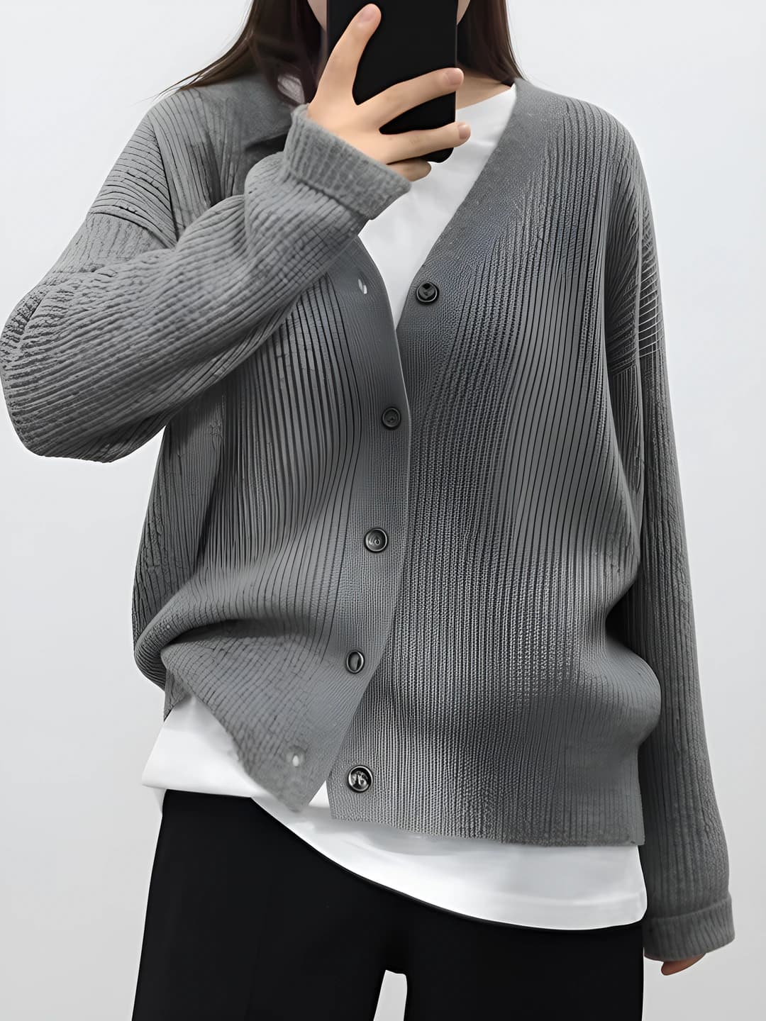 Women's autumn-winter cardigan, V-neck, long sleeve, loose fit, 95% wool and cashmere