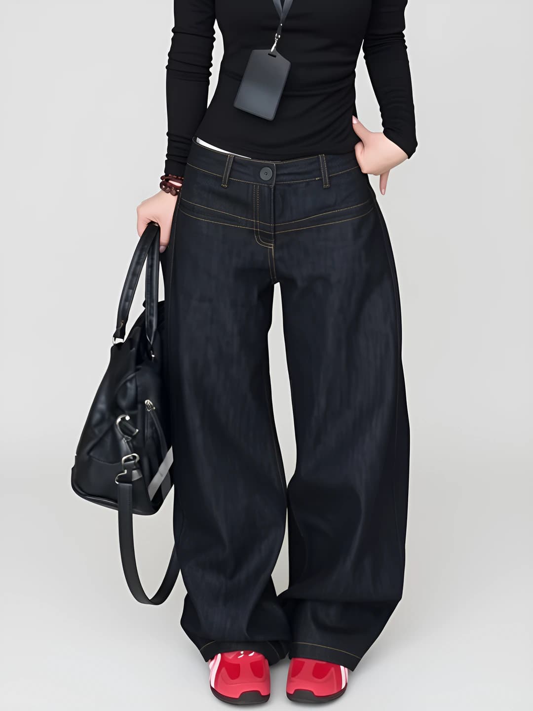Women's wide and flared jeans: retro, high waist, loose fit, trousers, autumn-winter, not fleece-lined, stretch, slimming, non-iron