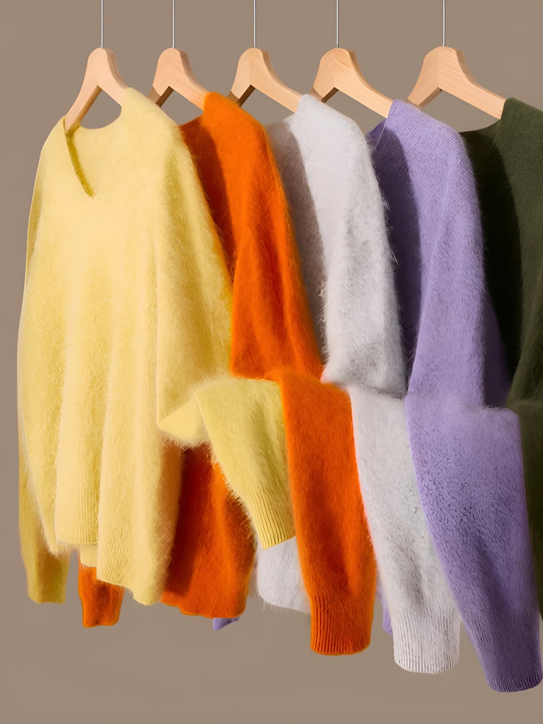 Women's 2026 autumn-winter V-neck solid colour wool and cashmere loose fit long sleeve sweater