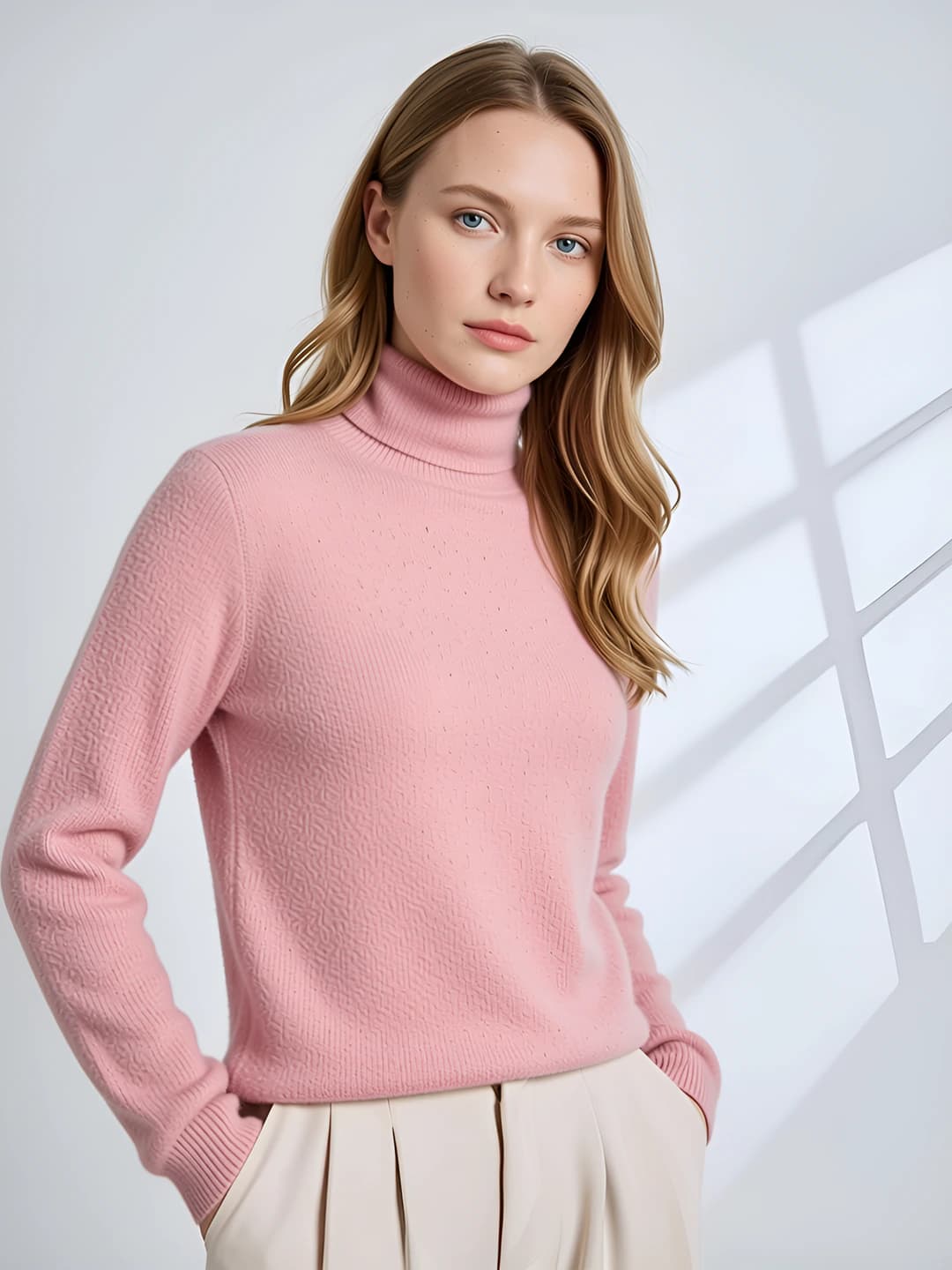 Women's warm high neck knit top, 95% wool and cashmere, autumn-winter