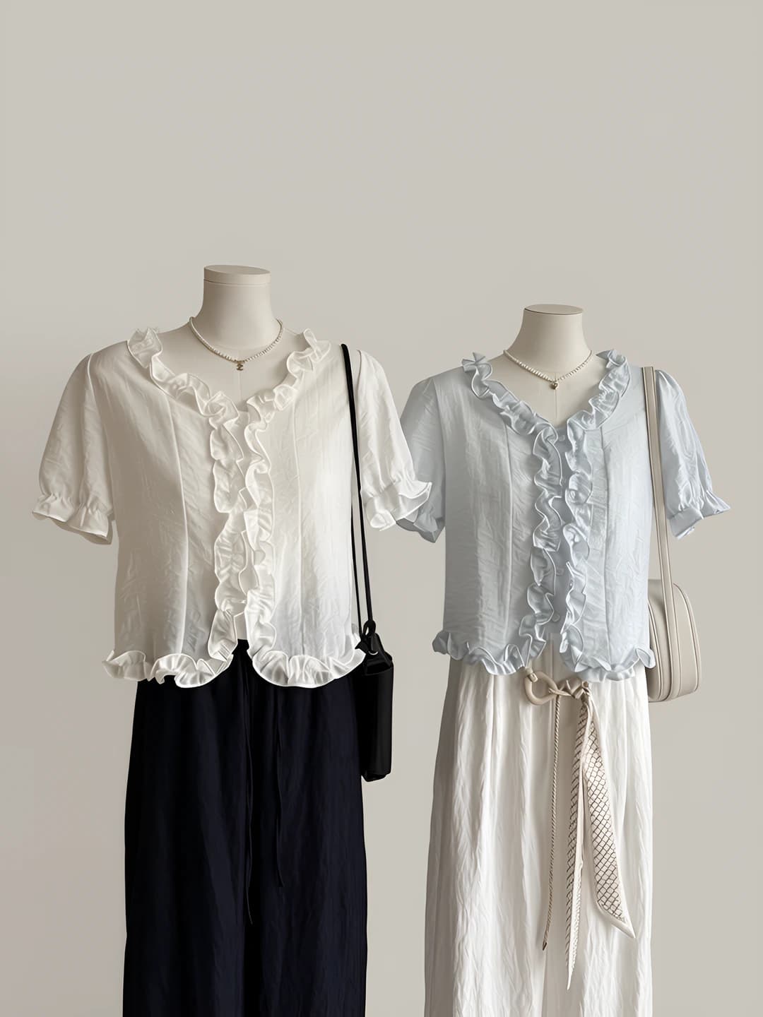 Women's 2026 summer Korean style thin, short, V-neck, short sleeve, solid colour blouse