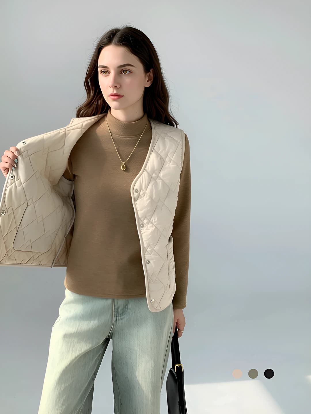 Women's fleece-lined, warm, cropped, casual, sports, loose fit vest