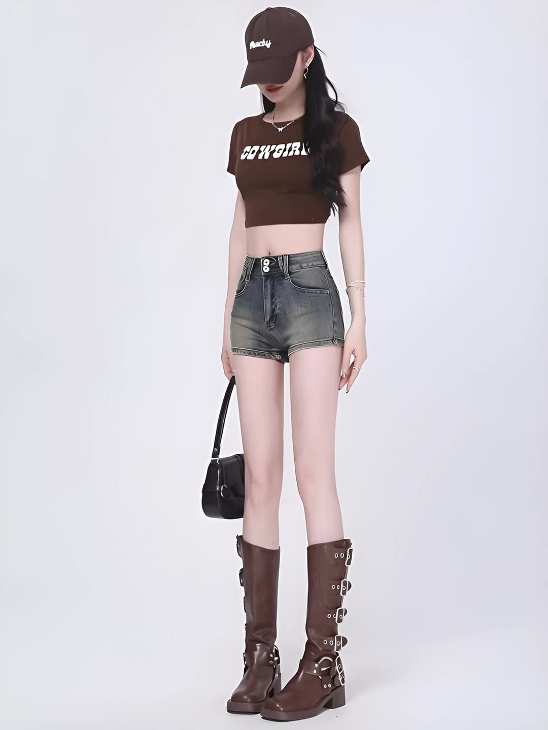 Women's 2026 summer retro denim shorts, high waist, A-line, stretch, thin, solid colour