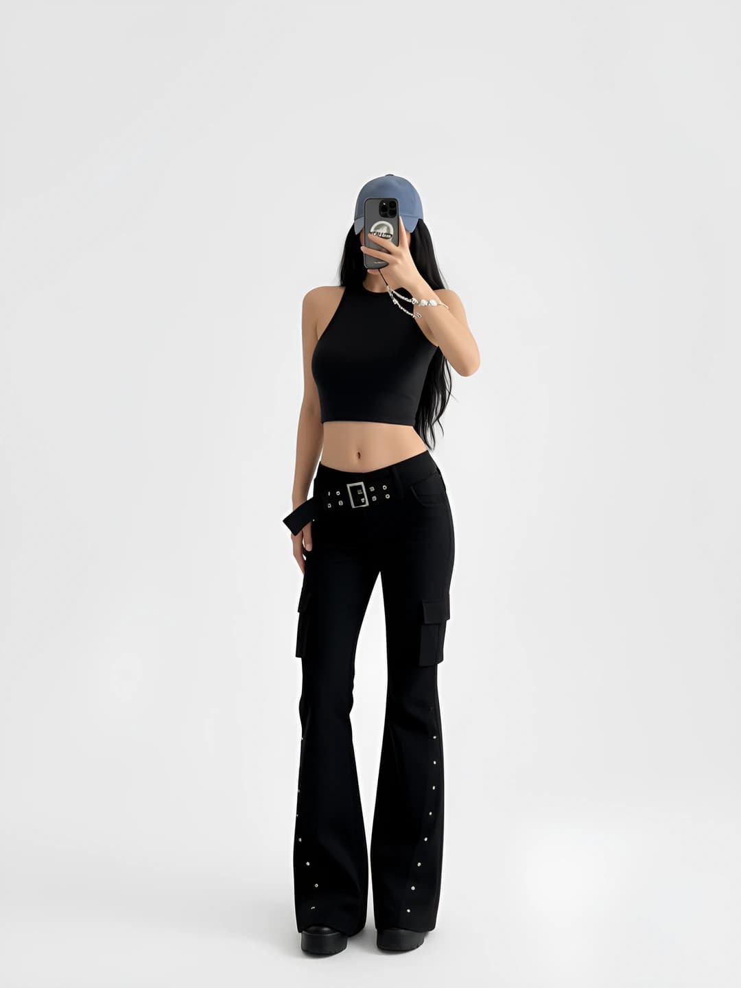 Women's wide and flared jeans: high waist, straight cut, loose fit, non-iron, stretch, spring-summer