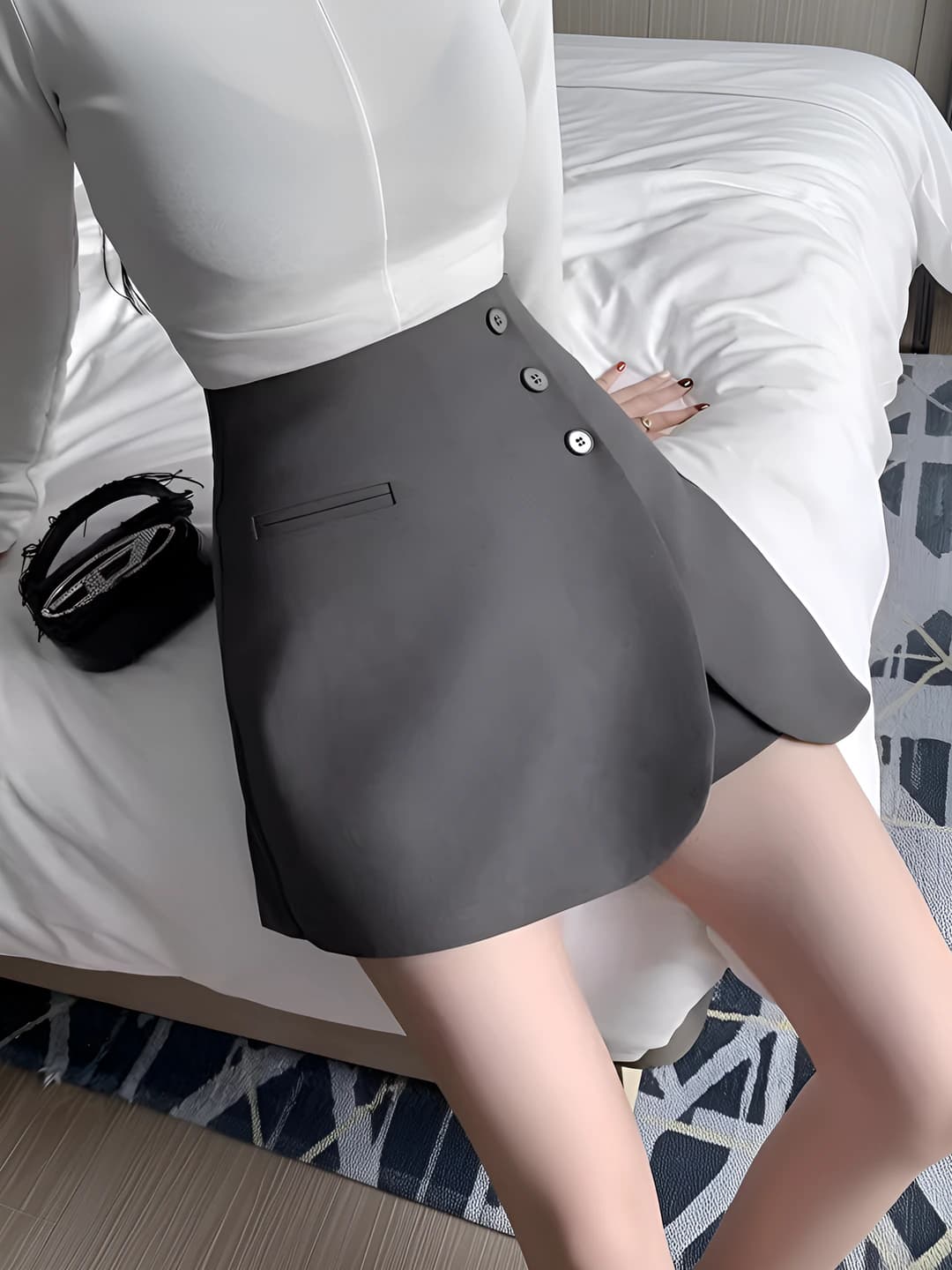 Women's high waist A-line mini skirt, straight cut, loose fit, casual, spring 2026