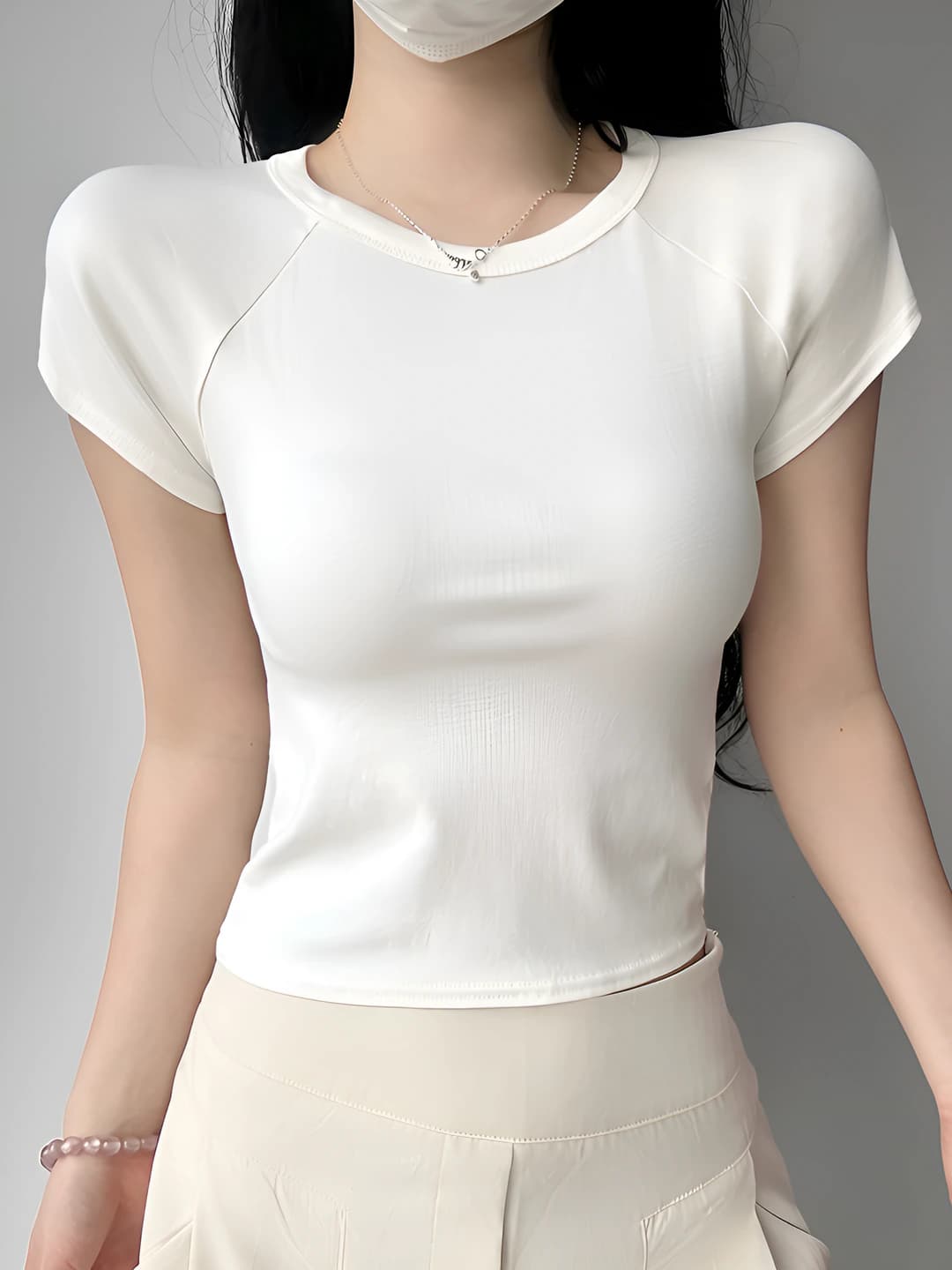 Women's short sleeve crew neck slim fit slimming solid colour spring-summer t-shirt