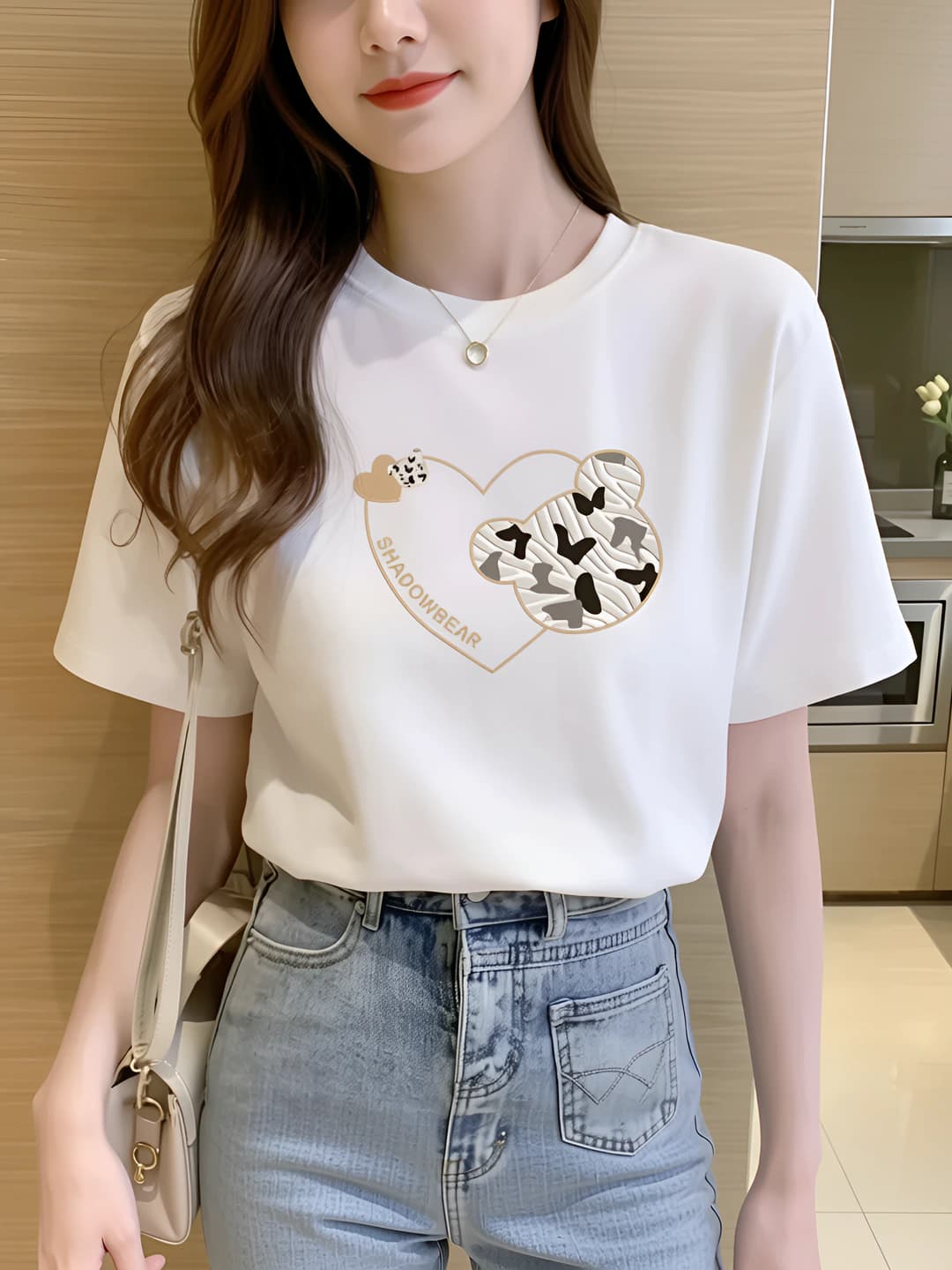 White 200g T-shirt heart Mickey
