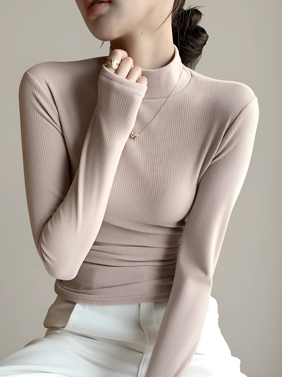 Women's striped knit mock-neck top, slim fit long-sleeve base top