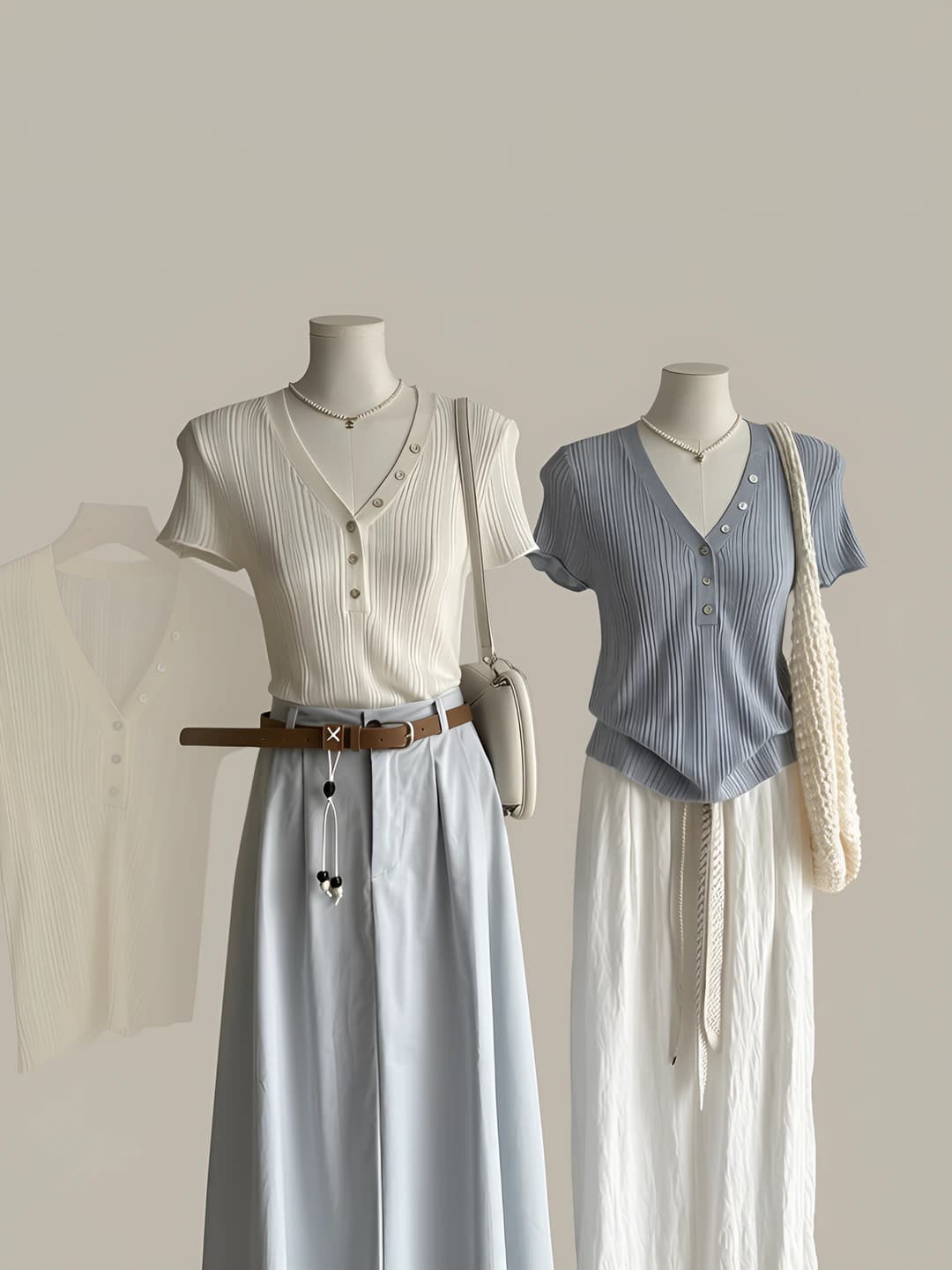 Ayollar uchun yozgi koreys uslubida V-yoqa, tanaga yopishgan, nozik ko'rsatadigan kalta yengli trikotaj sviter