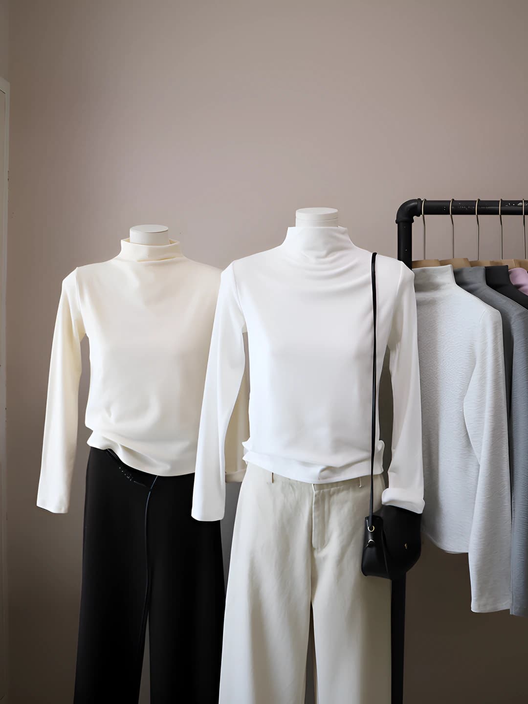 Women's 2026 autumn-winter Korean style mock neck fleece-lined long sleeve base top