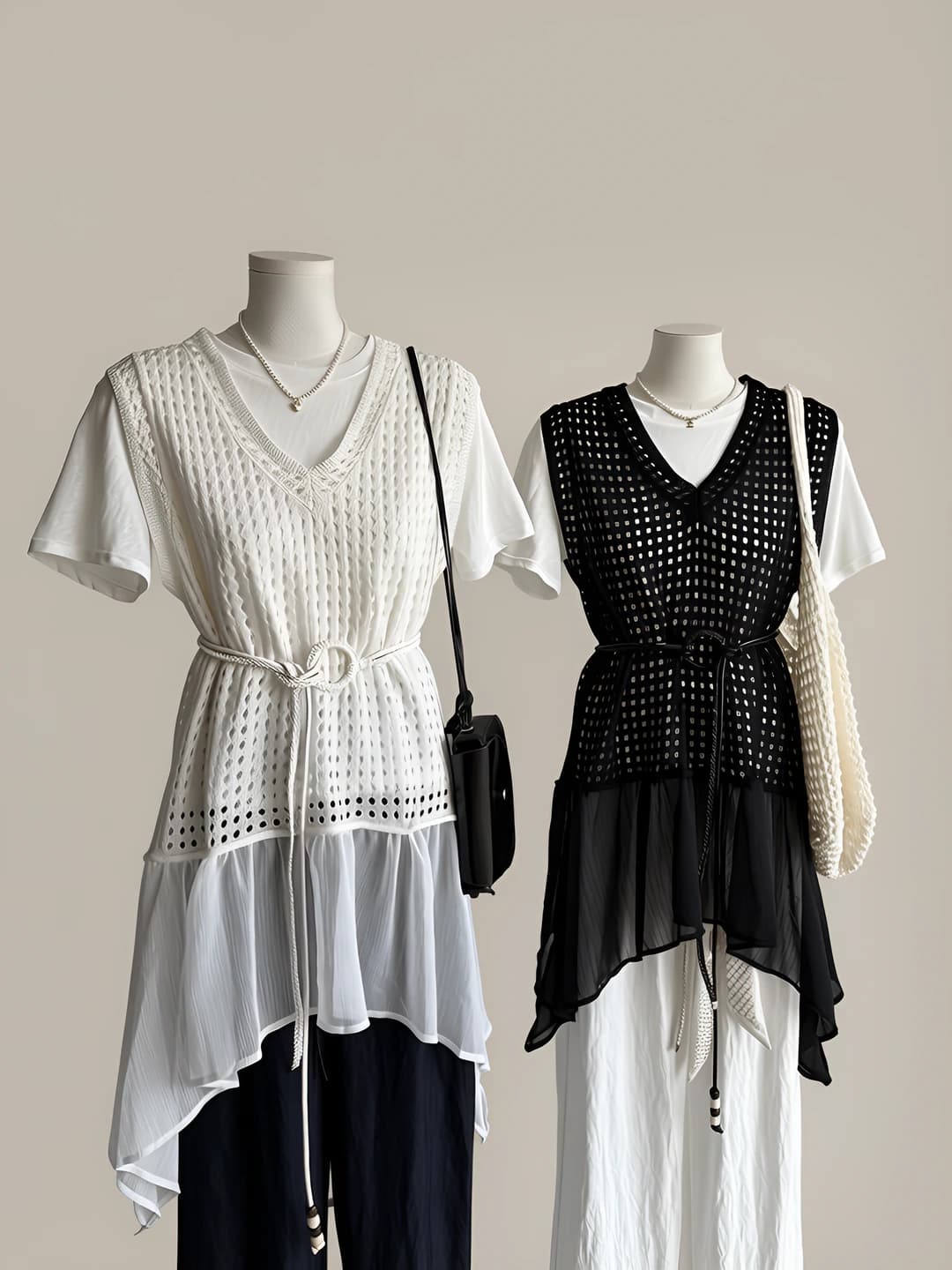 Women's 2026 summer Korean style clothing set: short sleeve t-shirt and cut-out tank top