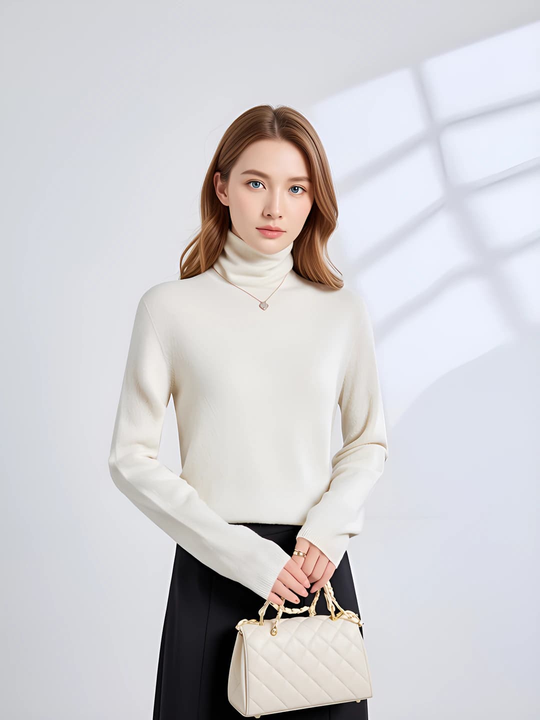 White, turtleneck