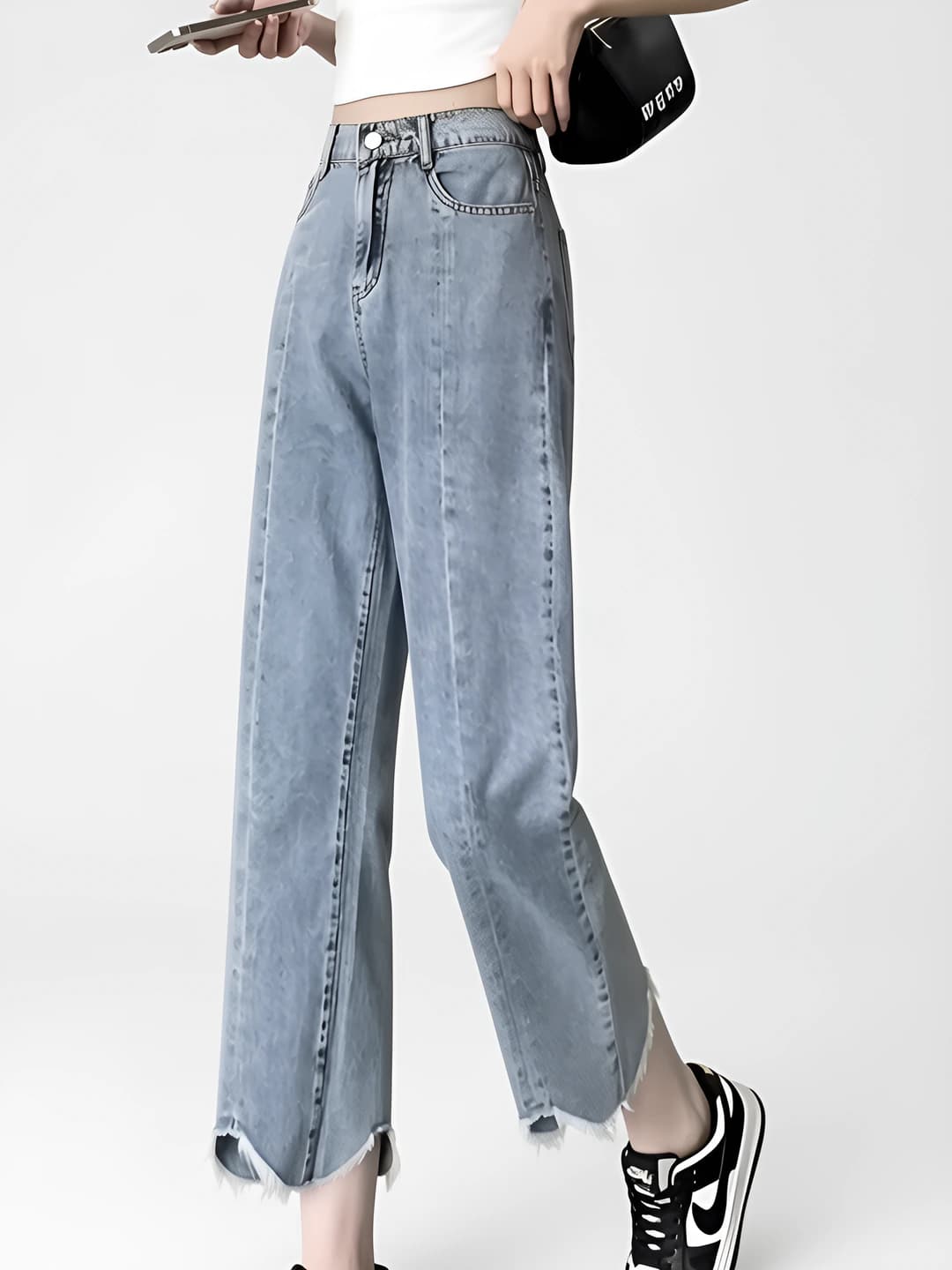 Women's wide-leg jeans retro Korean style straight cut loose fit high waist casual spring-autumn