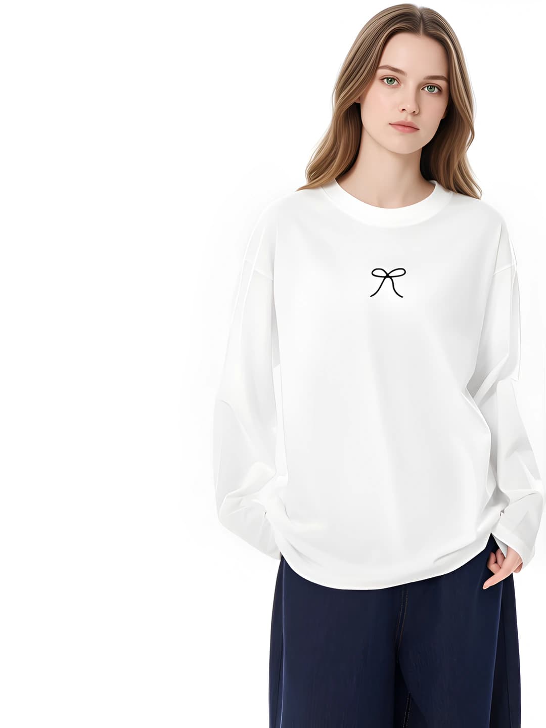 Women's spring-autumn pure cotton slimming loose fit crew neck long sleeve casual t-shirt