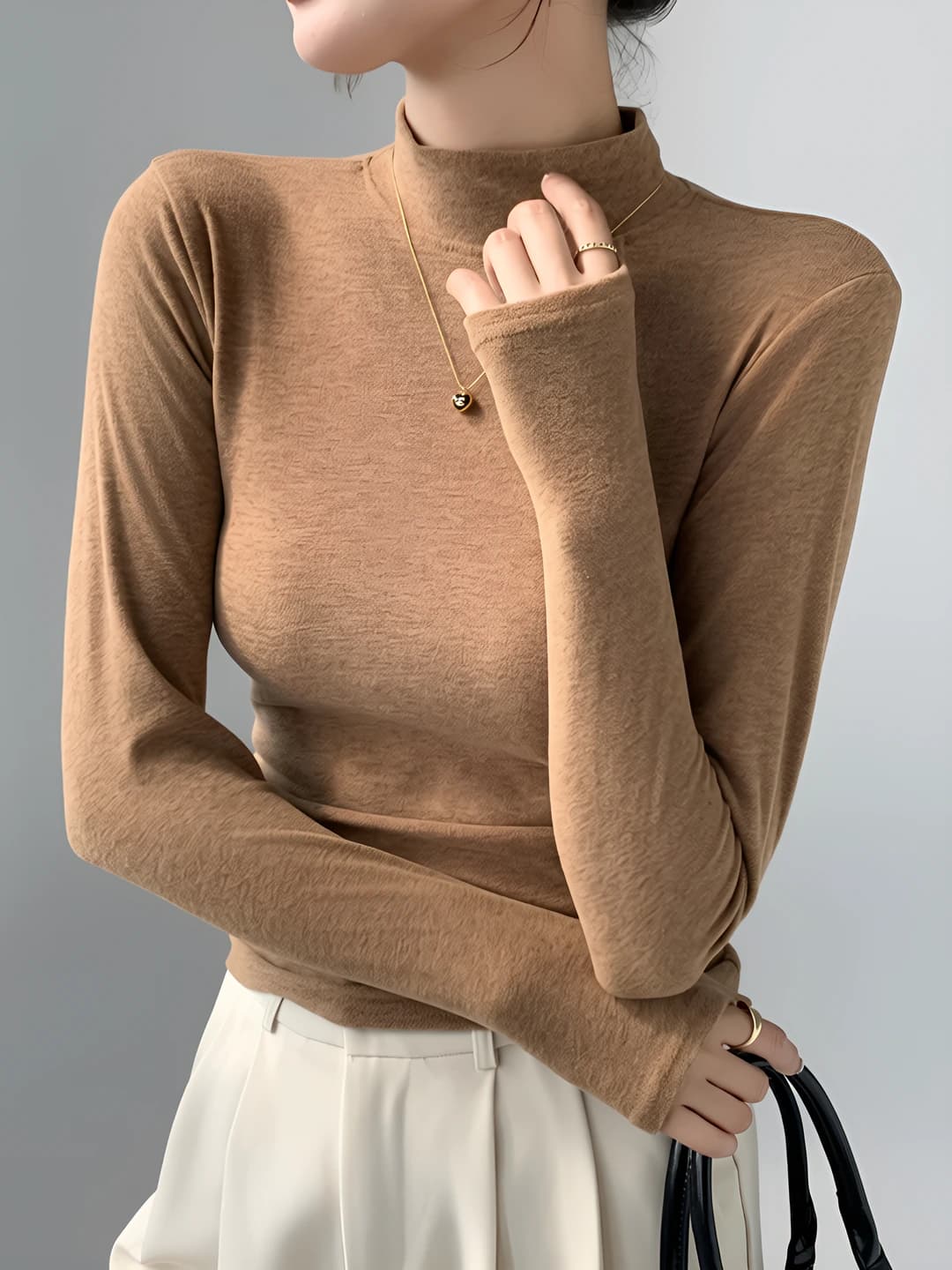Women's thermal underwear top: mock neck, slim fit, long sleeve, warm, autumn-winter