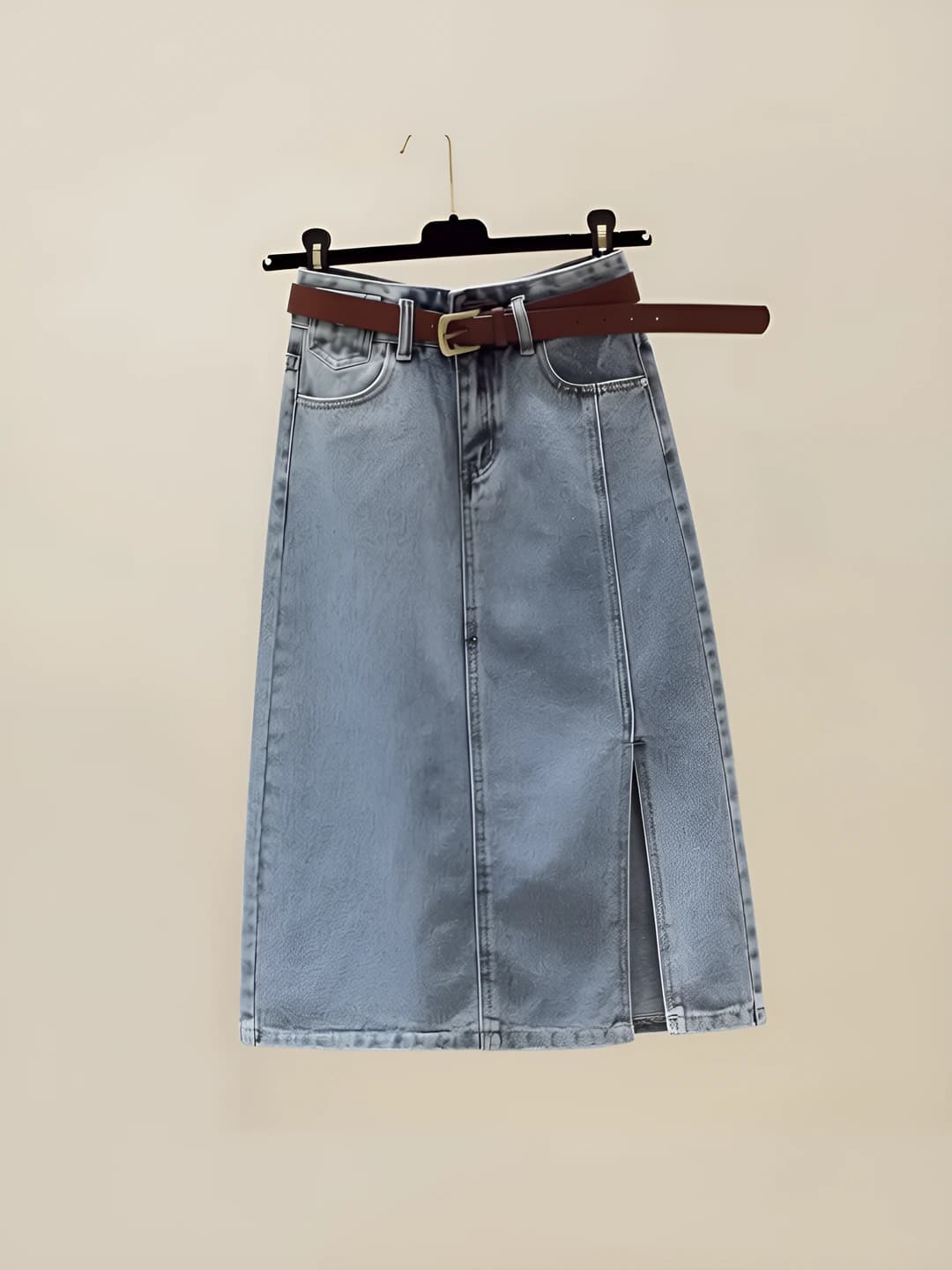 Ayollar uchun retro uslubdagi baland belli A-shakl, o'rta-uzun, yonidan ochiq, bir rangli denim yubka, 2026-yilgi yozgi kundalik model