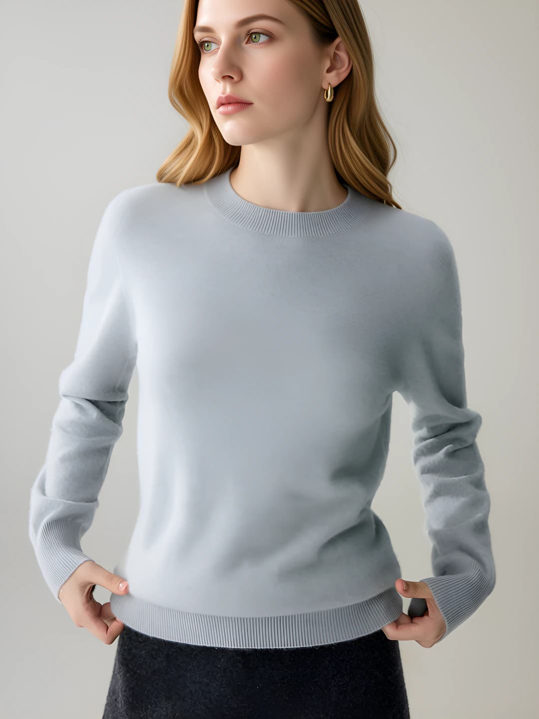Women's cashmere sweater, autumn-winter, solid colour, crew neck, long sleeve, slimming, regular fit