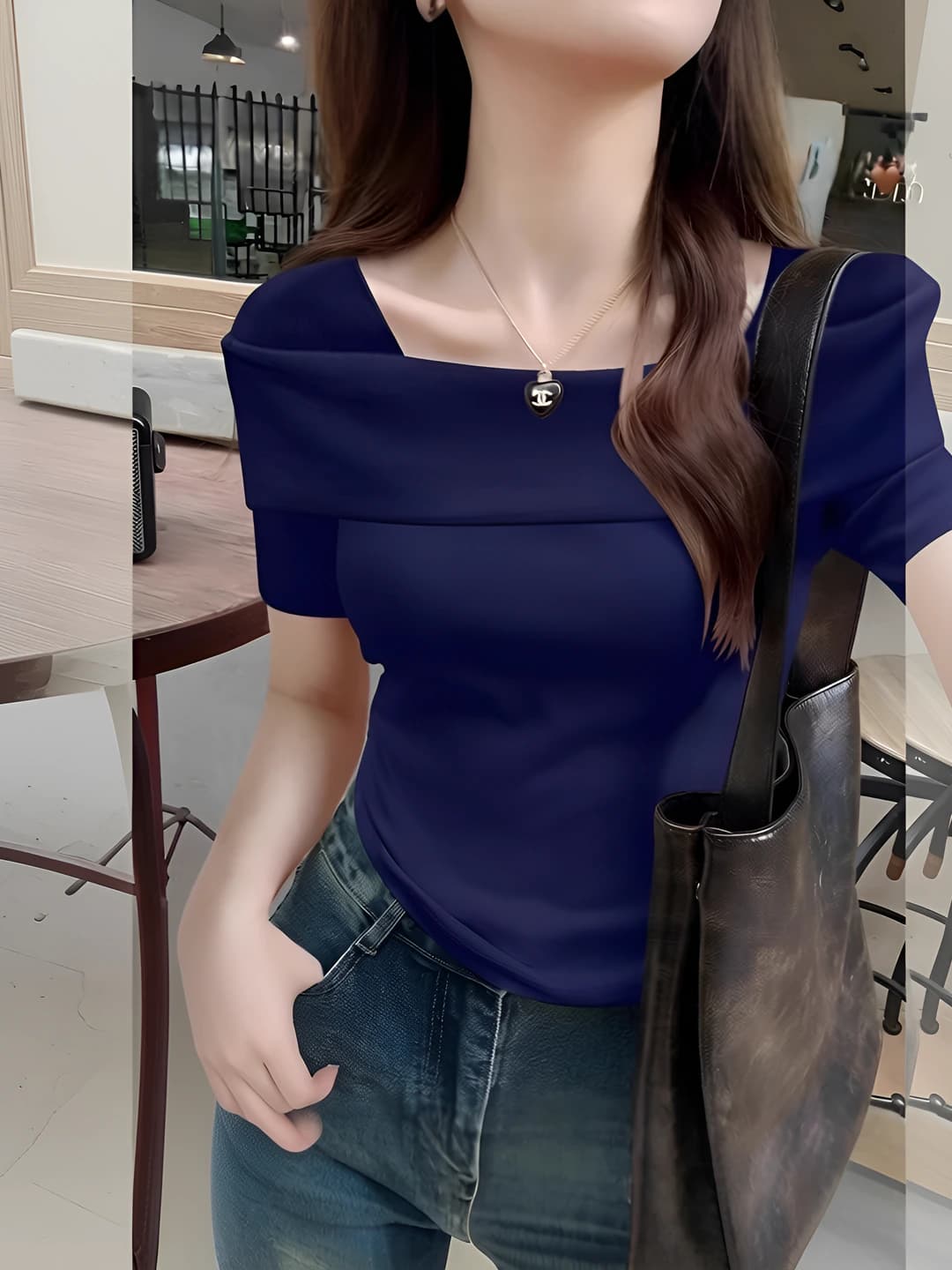 Women's casual solid colour slim fit top with dropped shoulders and short sleeve