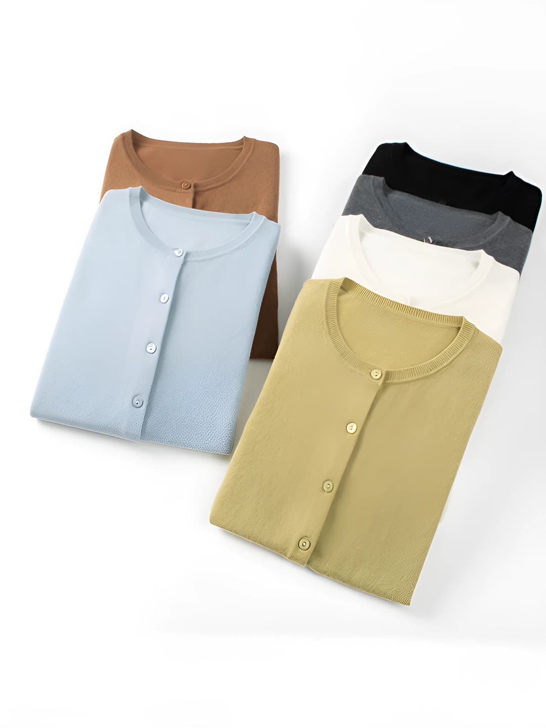 Женский кардиган из шерсти с круглым вырезом, рукавом до локтя, свободным кроем, однотонный, ранняя весна 2026