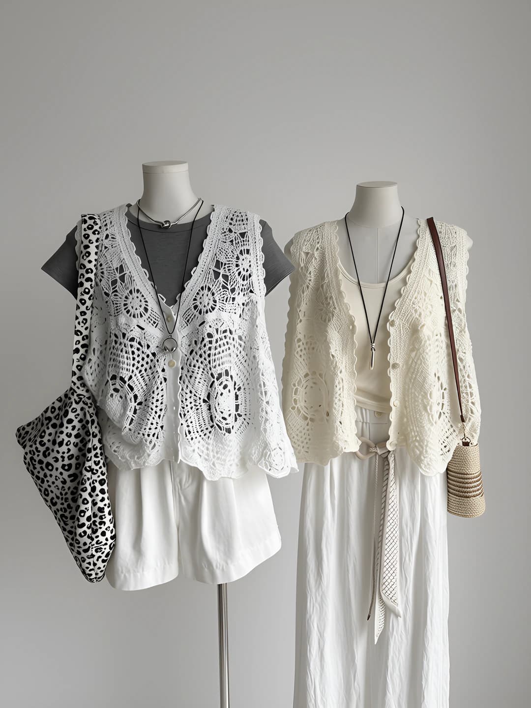 Women's 2026 spring-summer Korean style V-neck sleeveless loose fit cardigan with floral pattern, button closure, thin knit top
