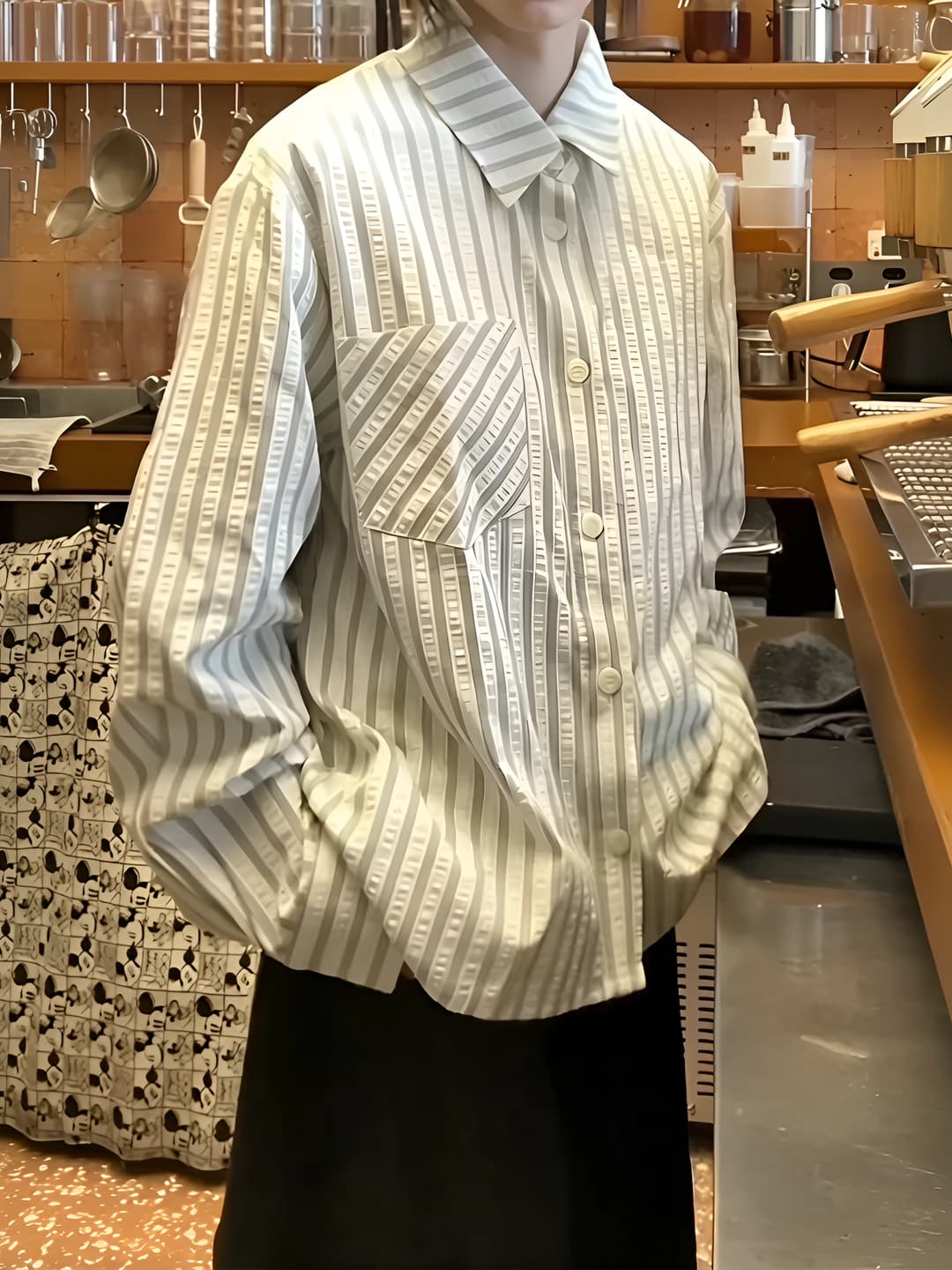 Ayollar uchun chiziqli paxtali ko'ylak-shirt, bahor-yoz, koreys uslubida, kundalik, bo'sh (oversize), uzun yeng, o'rta-uzun
