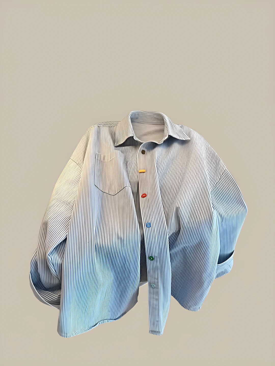 Ayollar uchun retro chiziqli ko'ylak-shirt, koreys uslubida, bo'sh (oversize) kesim, uzun yeng, POLO yoqa, bahor-yoz va kuz