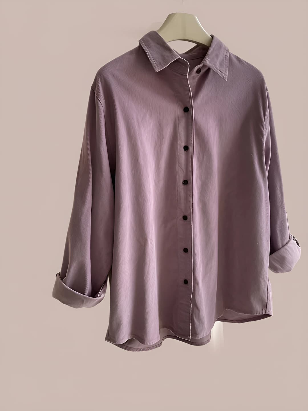 Women's retro shirt in Korean style, casual, loose fit, long sleeve, POLO collar, solid colour, mid-length