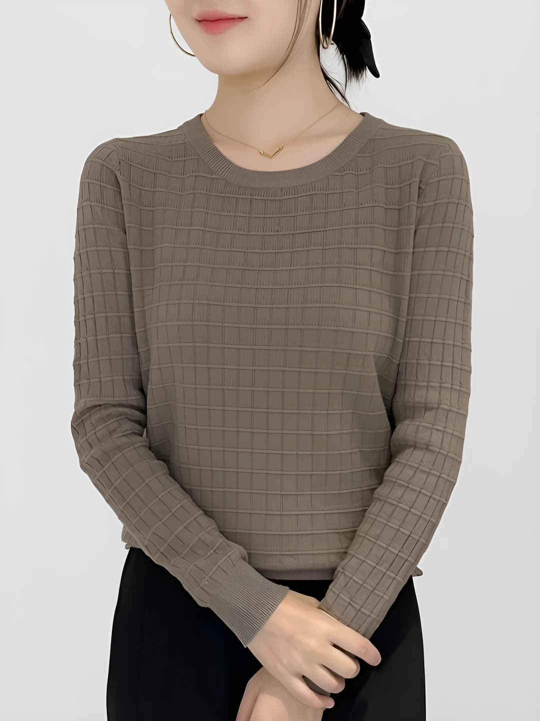 Women's crew neck, long sleeve, solid colour, loose fit sweater for autumn-winter