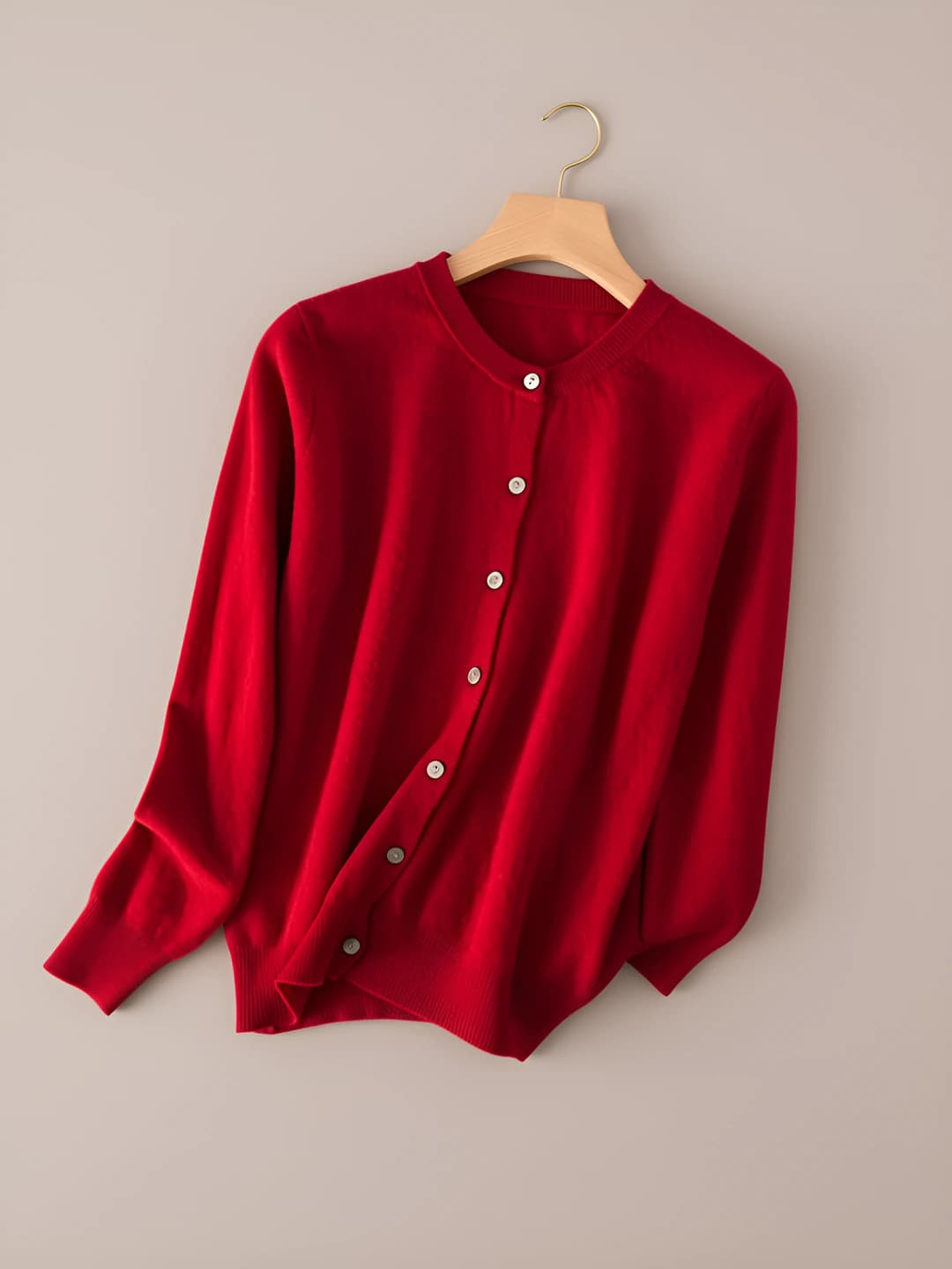 Women's casual crew neck long sleeve wool cardigan, loose fit, cropped