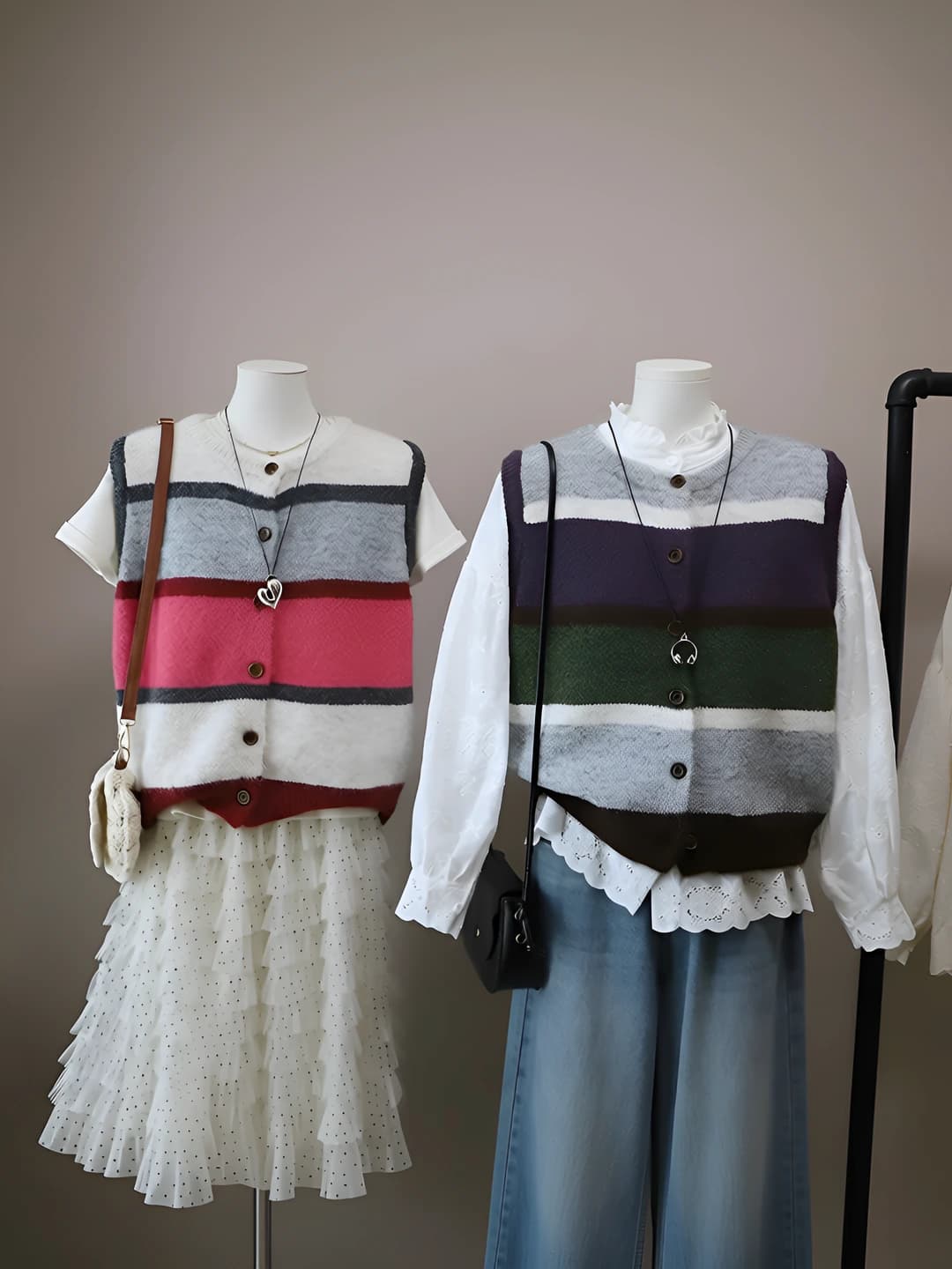 Women's 2026 early spring Korean style striped crew neck slimming vest