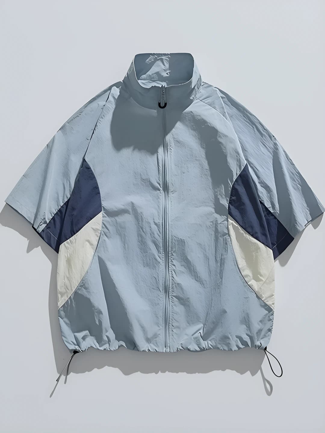 Women's short sleeve windproof jacket, lapel collar, loose fit, spring-autumn