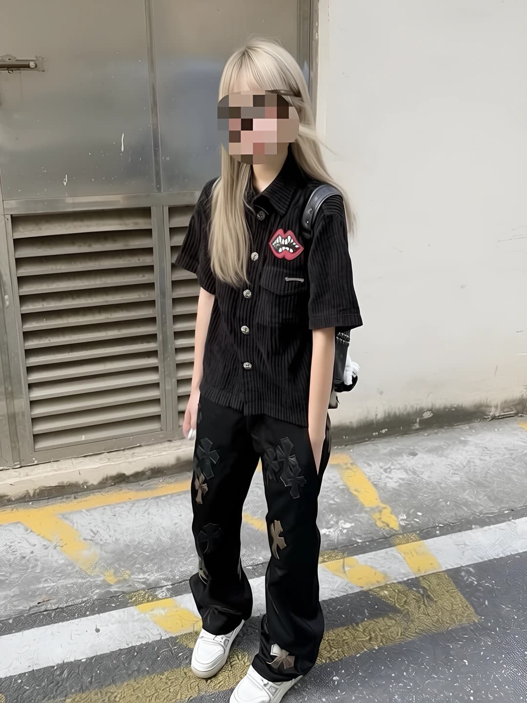Women's summer short sleeve shirt, black, lapel collar, loose fit, Korean style, non-iron