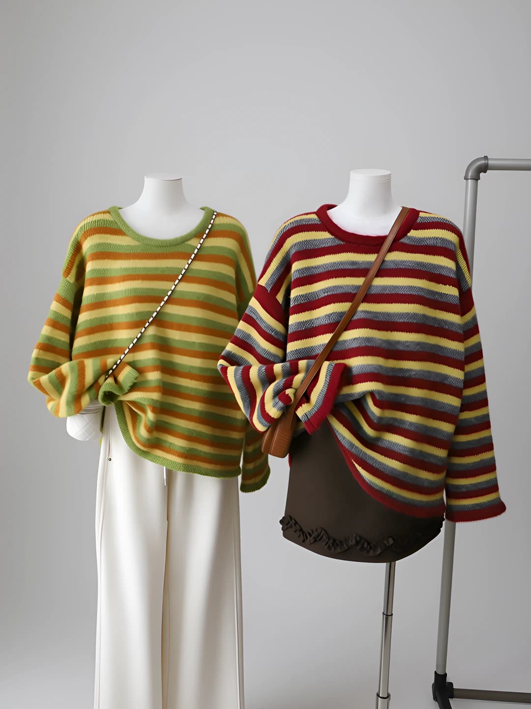 Women's striped crew neck loose fit sweater autumn-winter 2026