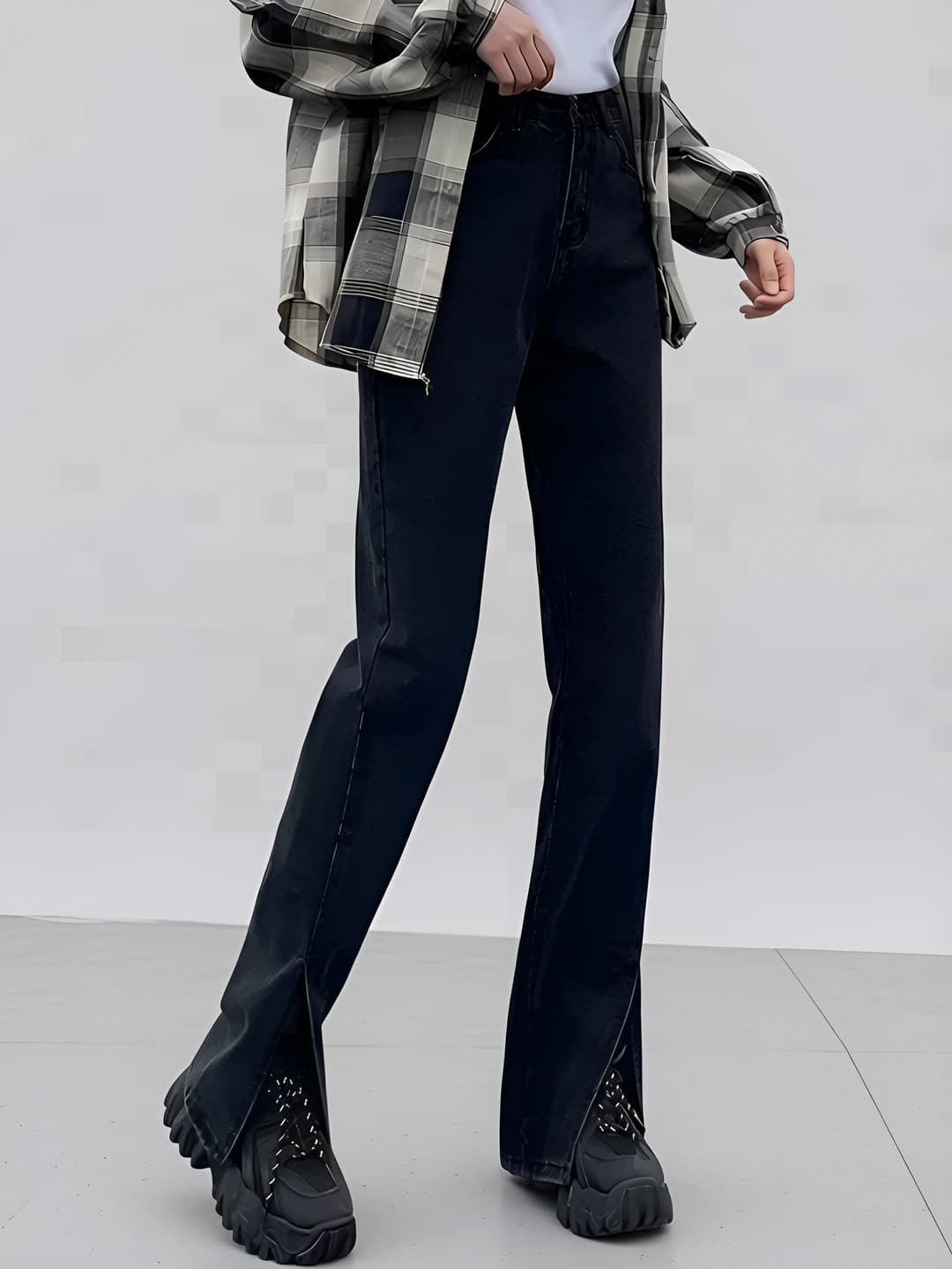 Women's spring-autumn high waist stretch micro-flare jeans, slim fit, slimming, for petite, loose fit, trousers