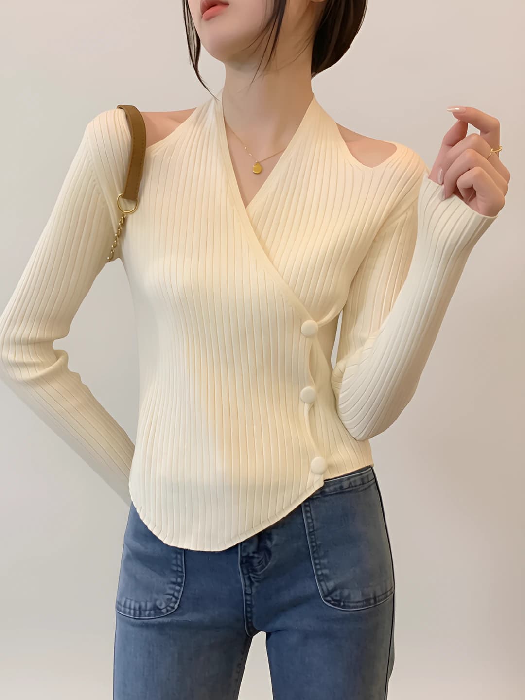 Women's autumn-winter slim fit knit top, long sleeve, casual style