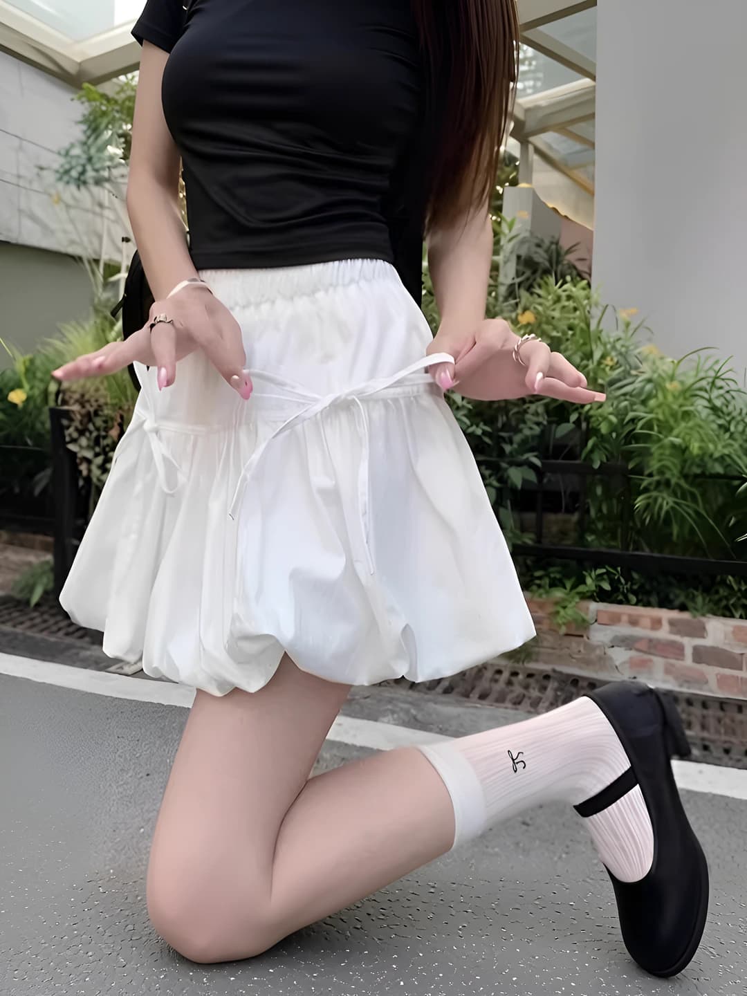 Women's plus size A-line puffy mini skirt, summer, high waist, slimming, solid colour, casual style