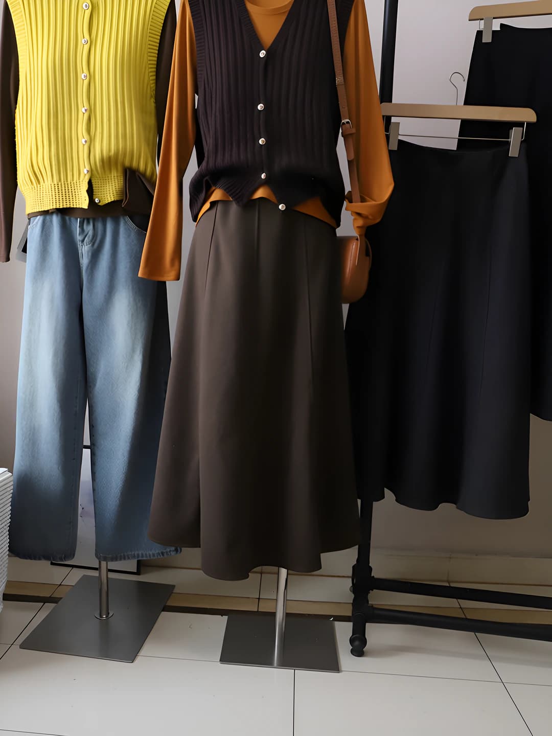 Women's A-line skirt 2026 autumn-winter Korean style high waist slimming solid colour long