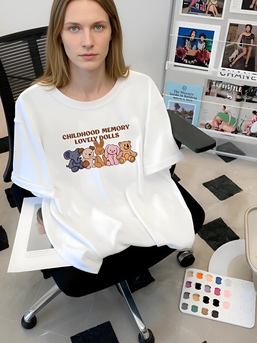 Women's pure cotton short sleeve t-shirt, crew neck, solid colour, loose fit, slimming, summer