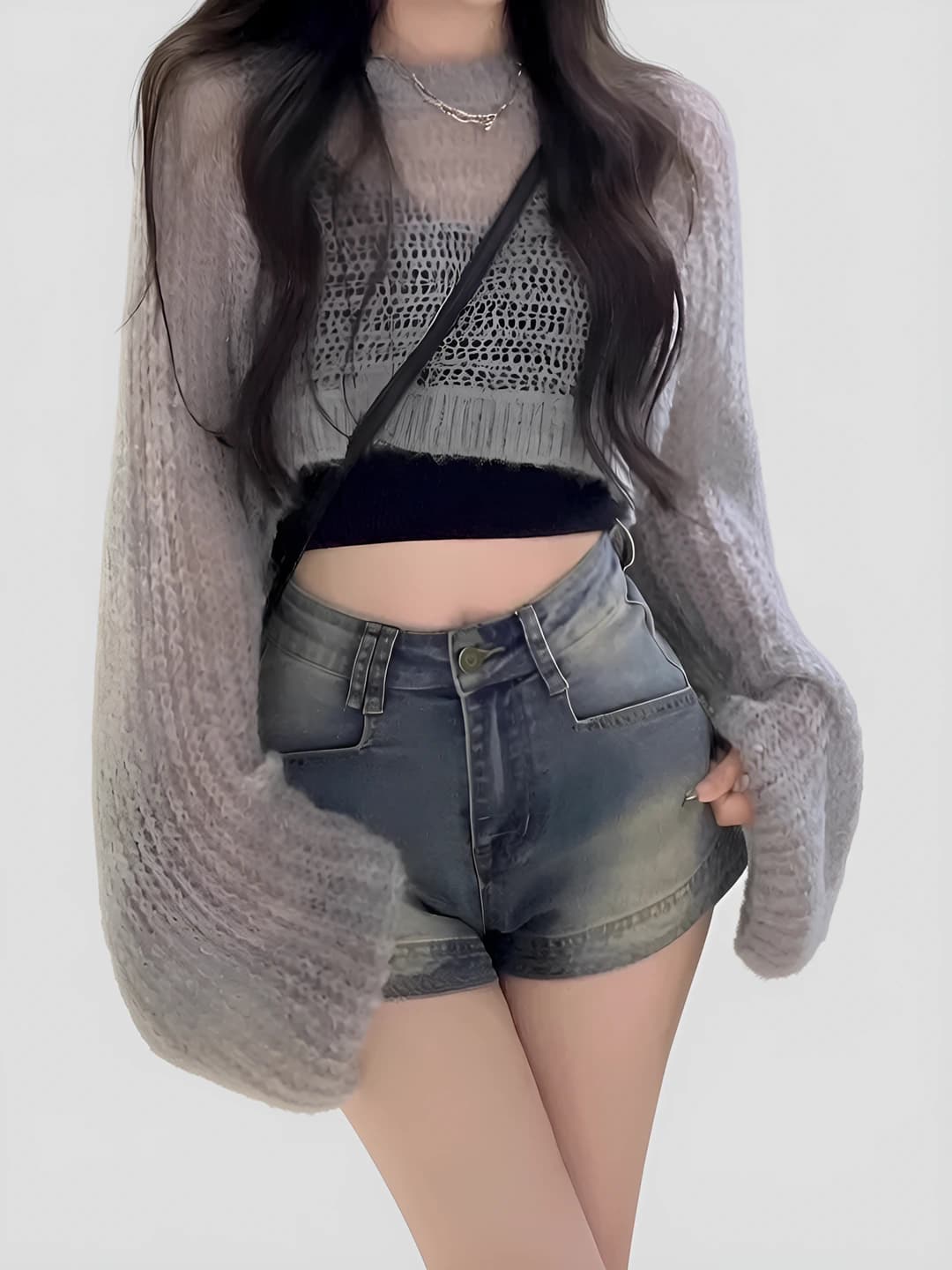 Ayollar uchun retro uslubdagi baland bel elastik nozik ko'rsatadigan yozgi denim hot shortilar