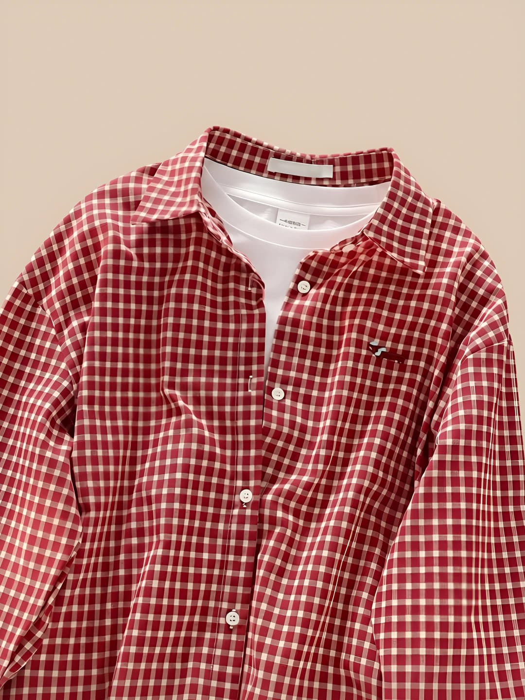 Ayollar uchun kashtali, katak naqshli, preppi uslubdagi, bo'sh (oversize) kesimli, katta o'lchamli, uzun yengli ko'ylak-shirt