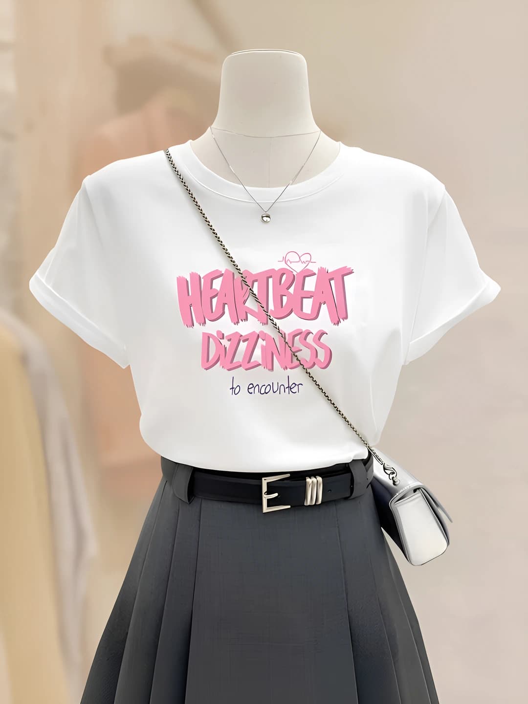 White HEARTBEAT Peach Heart Line