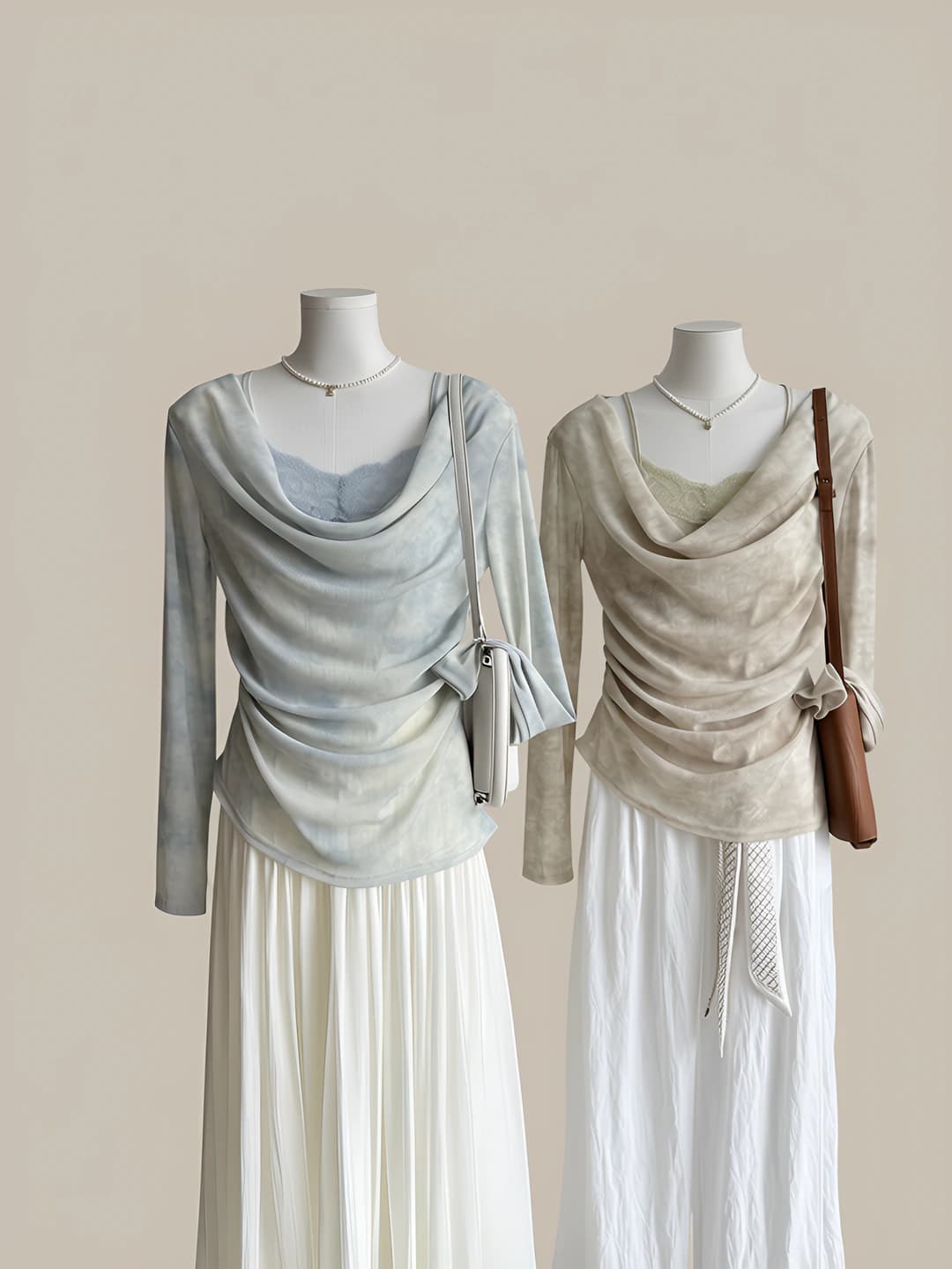Ayollar uchun keng bichimli top, yozgi, koreys uslubida, tay-day, uzun yeng, yoqa turi: cowl-neck