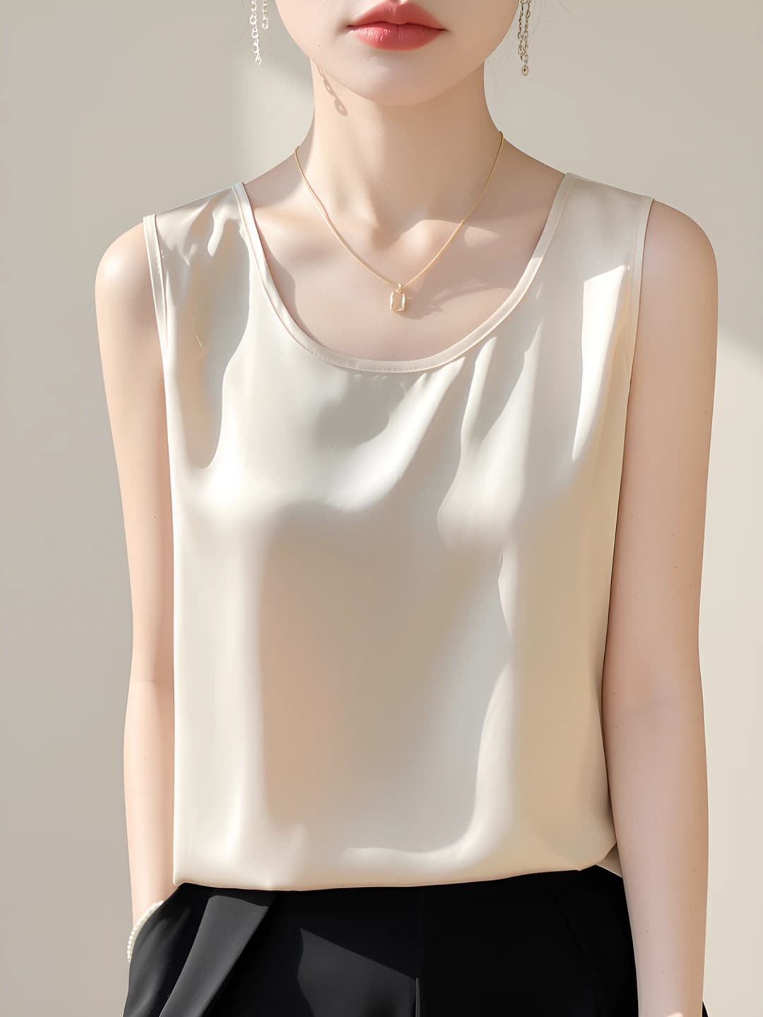 Women's summer thin satin tank top, solid colour, loose fit, plus size