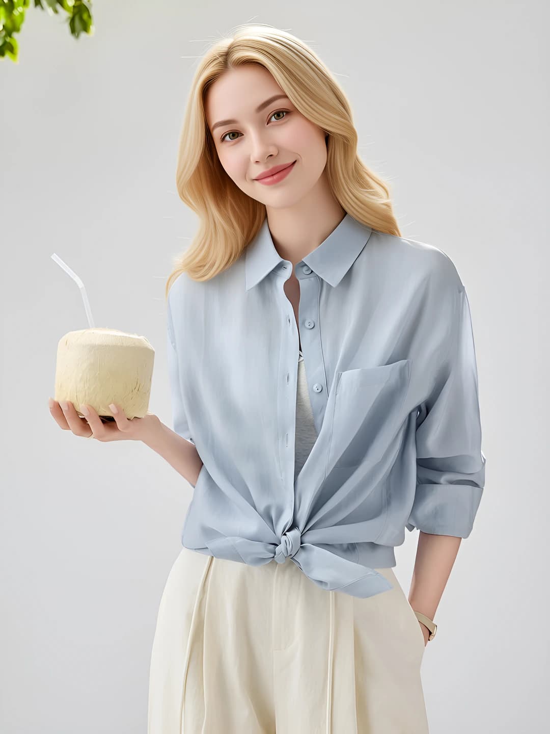Women's 2026 spring-summer long sleeve, lapel collar, solid colour, casual style shirt
