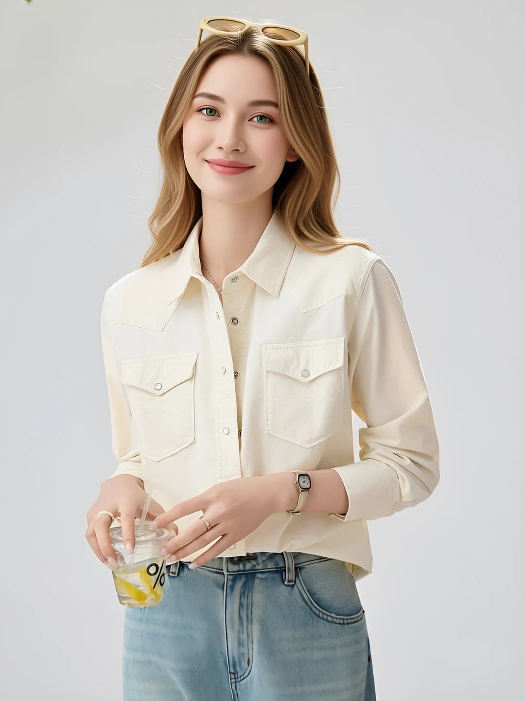 Ayollar uchun paxtali retro uslubdagi uzun yengli qaytarma yoqali ko'ylak-shirt, 2026 bahor, bo'sh (oversize) va nozik ko'rsatadigan