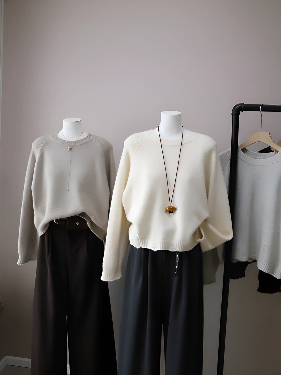 Women's 2026 autumn-winter Korean style crew neck loose fit slimming solid colour cropped sweater